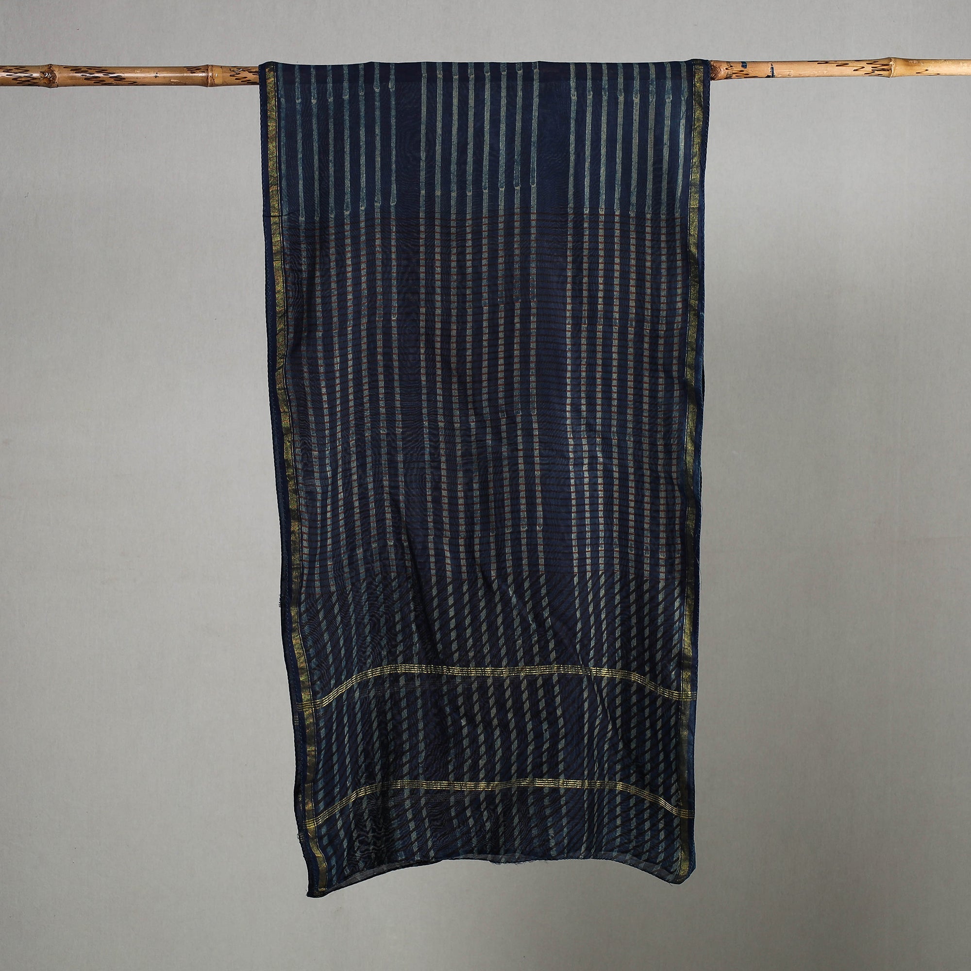 HAVELI CHRONICLES Blue - Akola Block Printed Chanderi Silk Handloom Stole with Zari Border - view 2