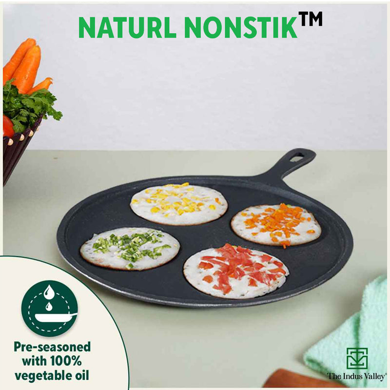 The Indus Valley CASTrong Cast Iron Uttapam/ Set Dosa Tawa, 4 Pit,Pre-seasoned, 100% Pure, Toxin-free, Induction, 27.5cm - view 8