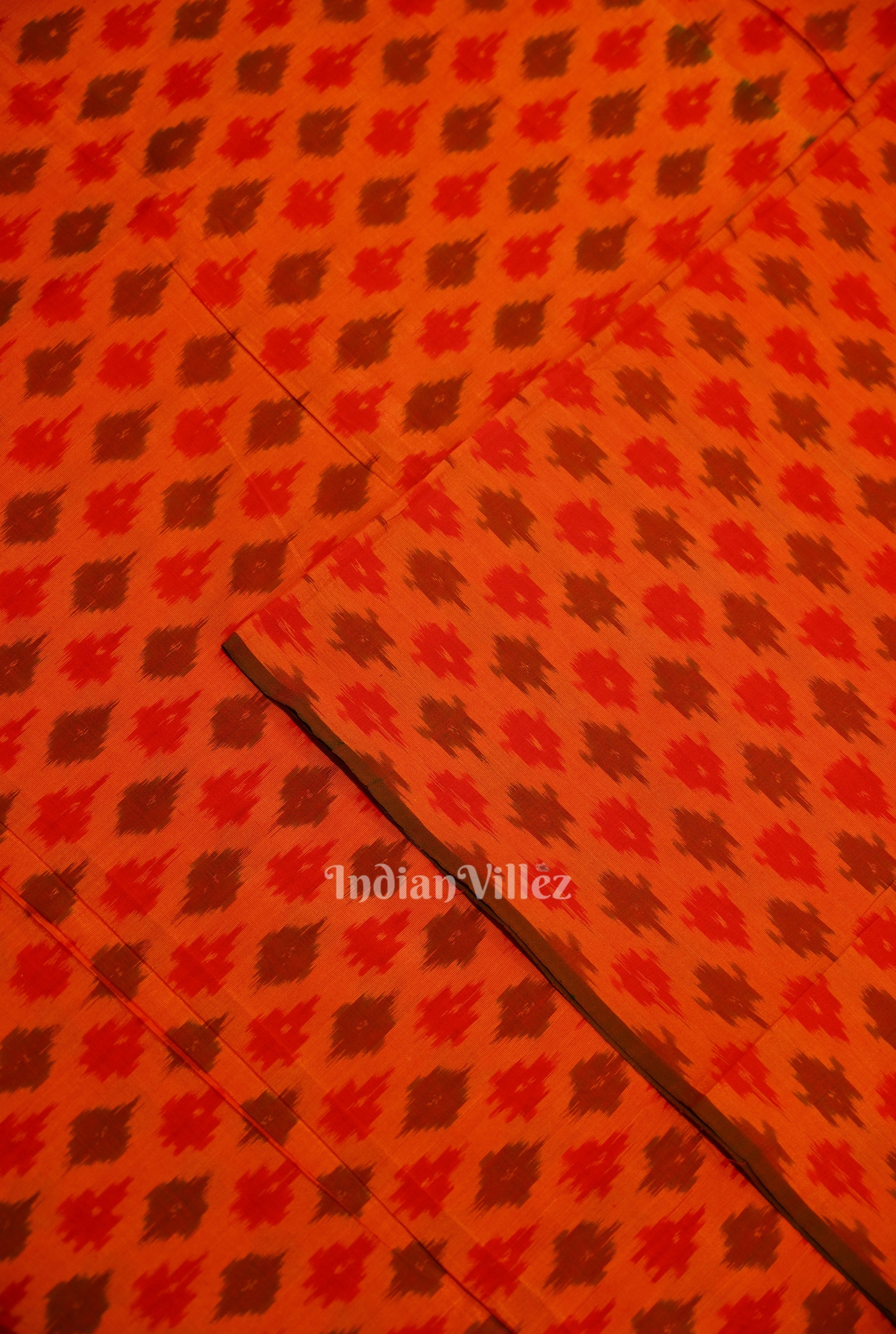IndianVillèz Orange Dual Tone Pochampally Ikat Silk & Cotton (Sico) Fabric - view 2