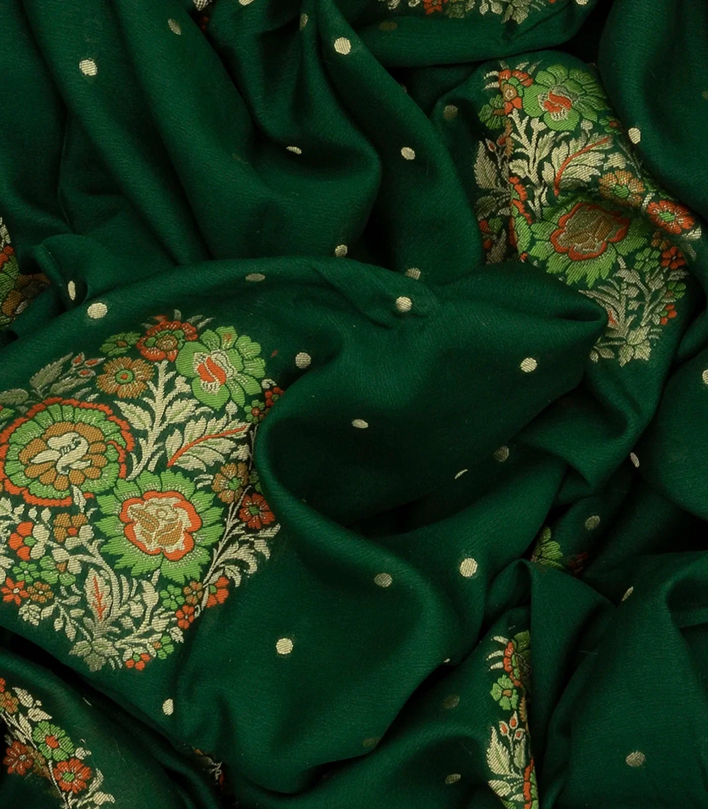 RmKV Bottle Green Handloom Banarasi Khaddi Georgette Saree With Meena Floral Motifs-Bottle Green - view 3