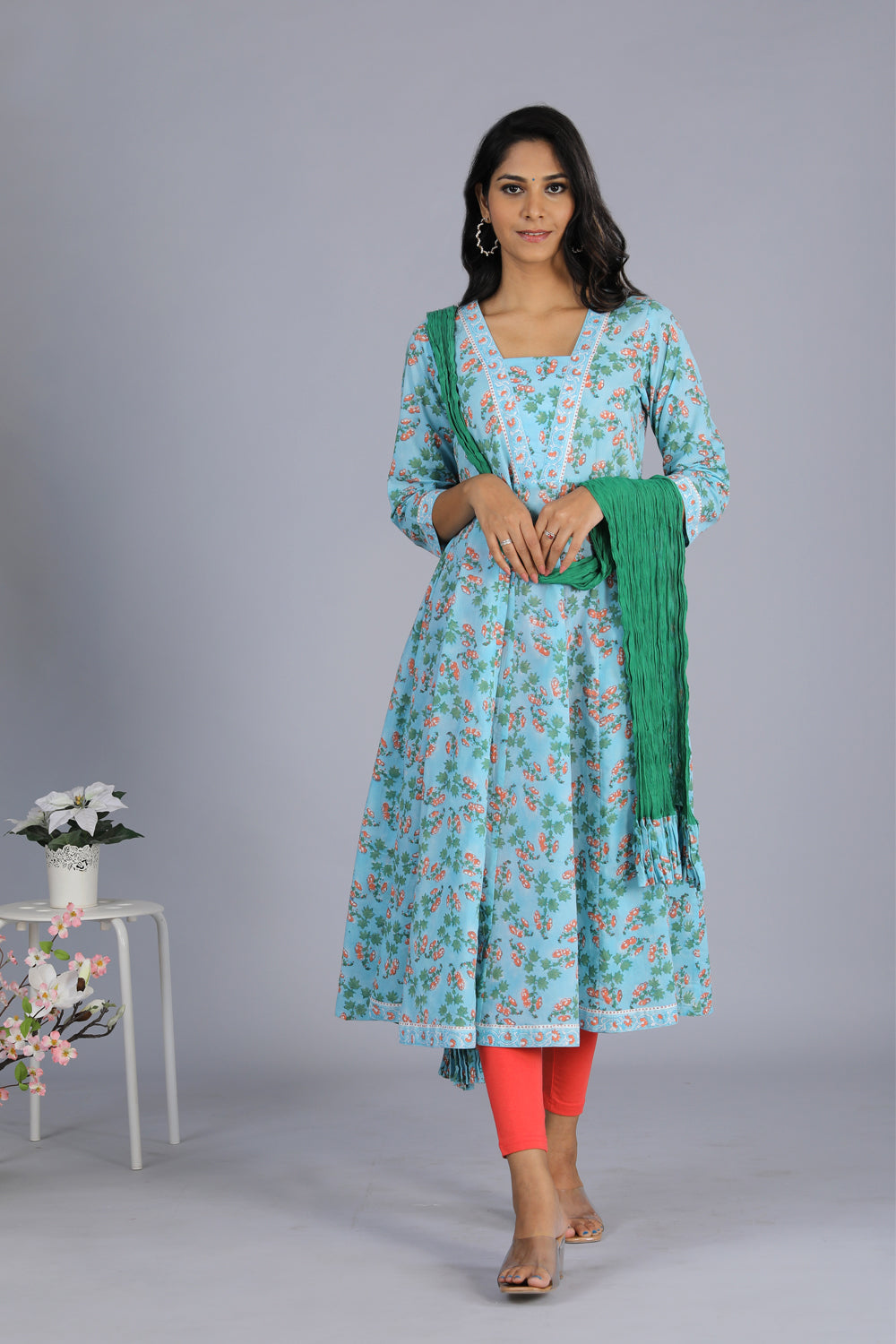 Kalanjali Ethnics Handblock printed Anarkali and dupatta set