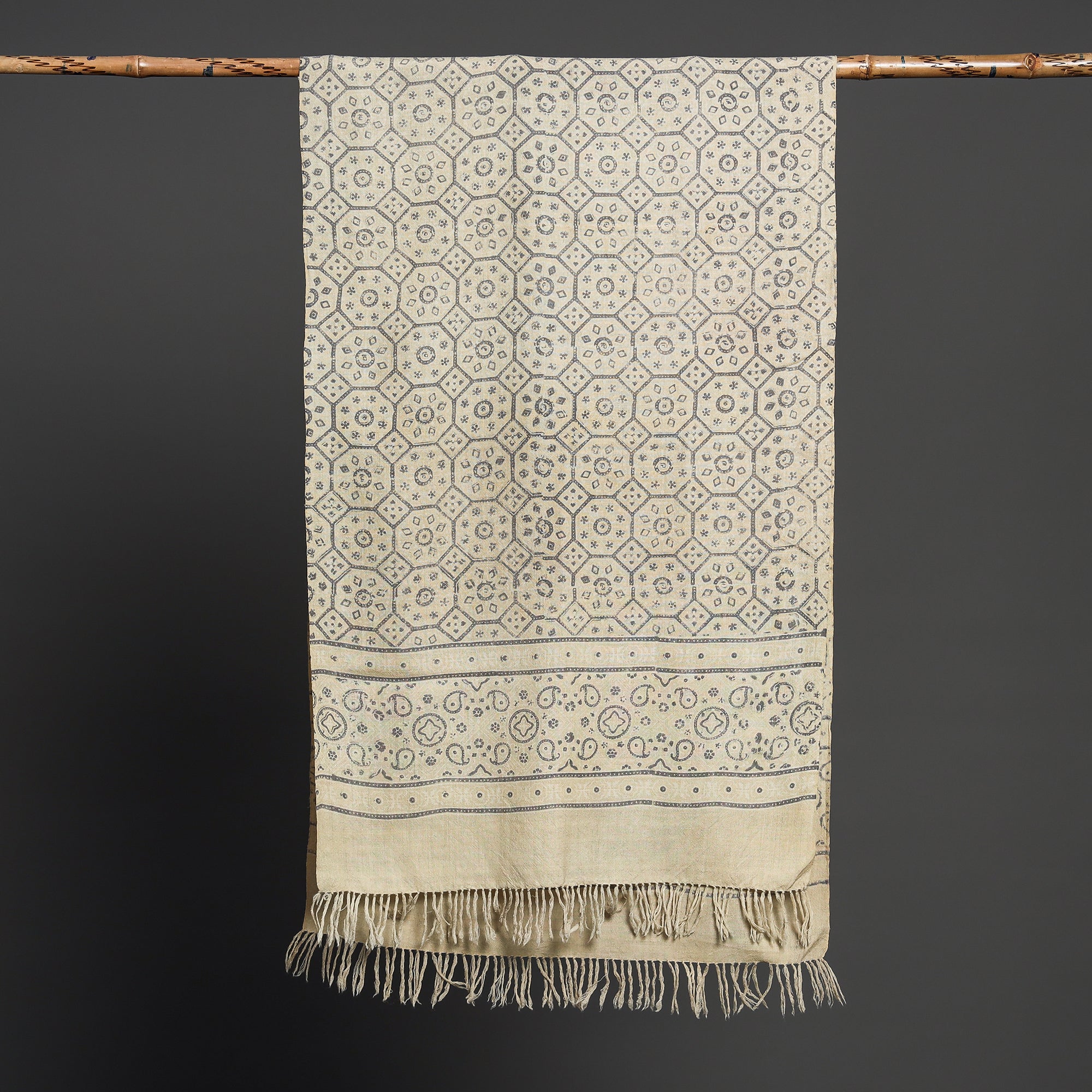VANKAR BHIMJI KANJI Beige - Kutch Handwoven Block Print Wool Ajrakh Stole - view 2
