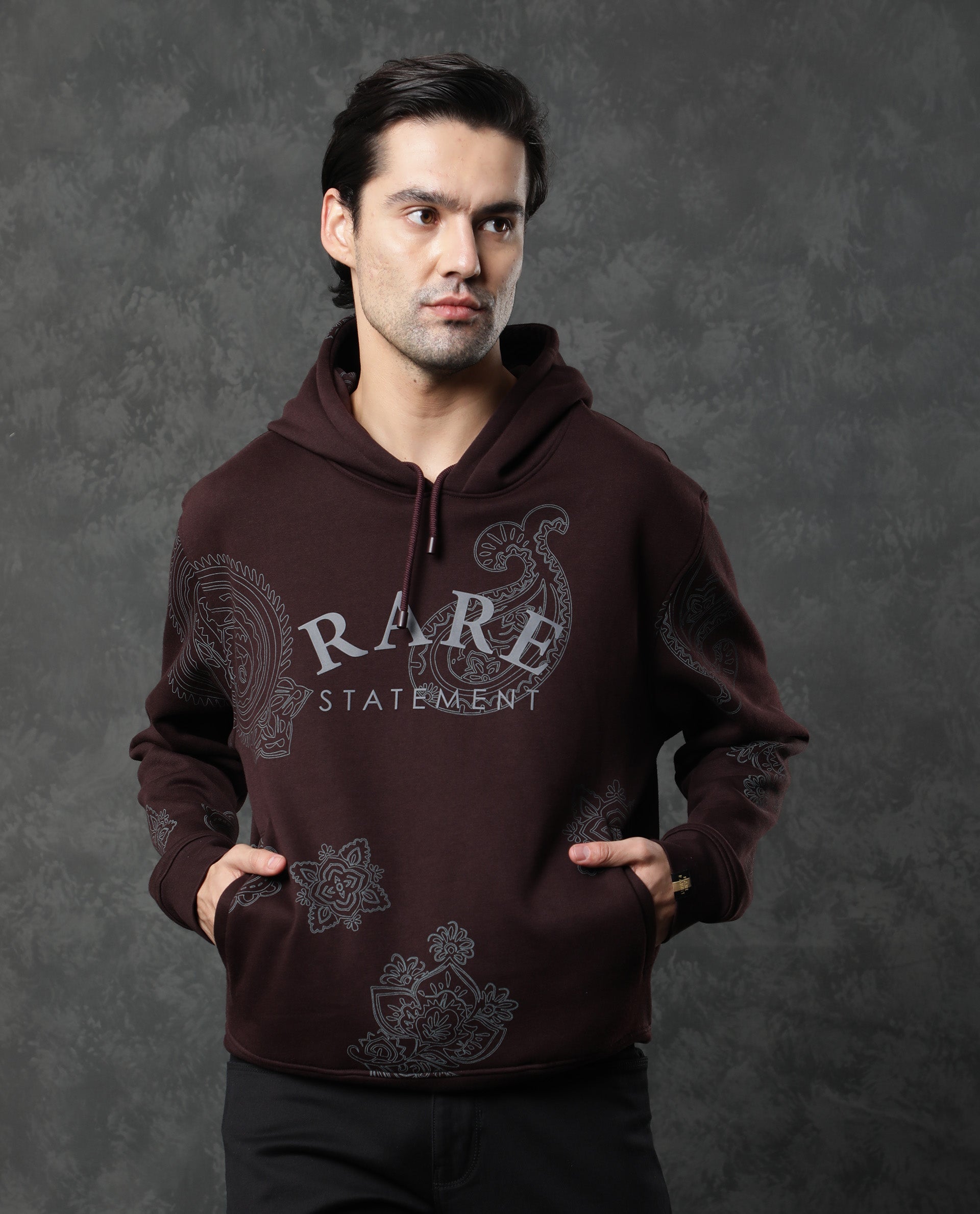 Rare Rabbit Men'S Helio Maroon Sweatshirt Cotton Polyester Fabric Hooded Neck Full Sleeves Drawstring Slim Fit - view 6