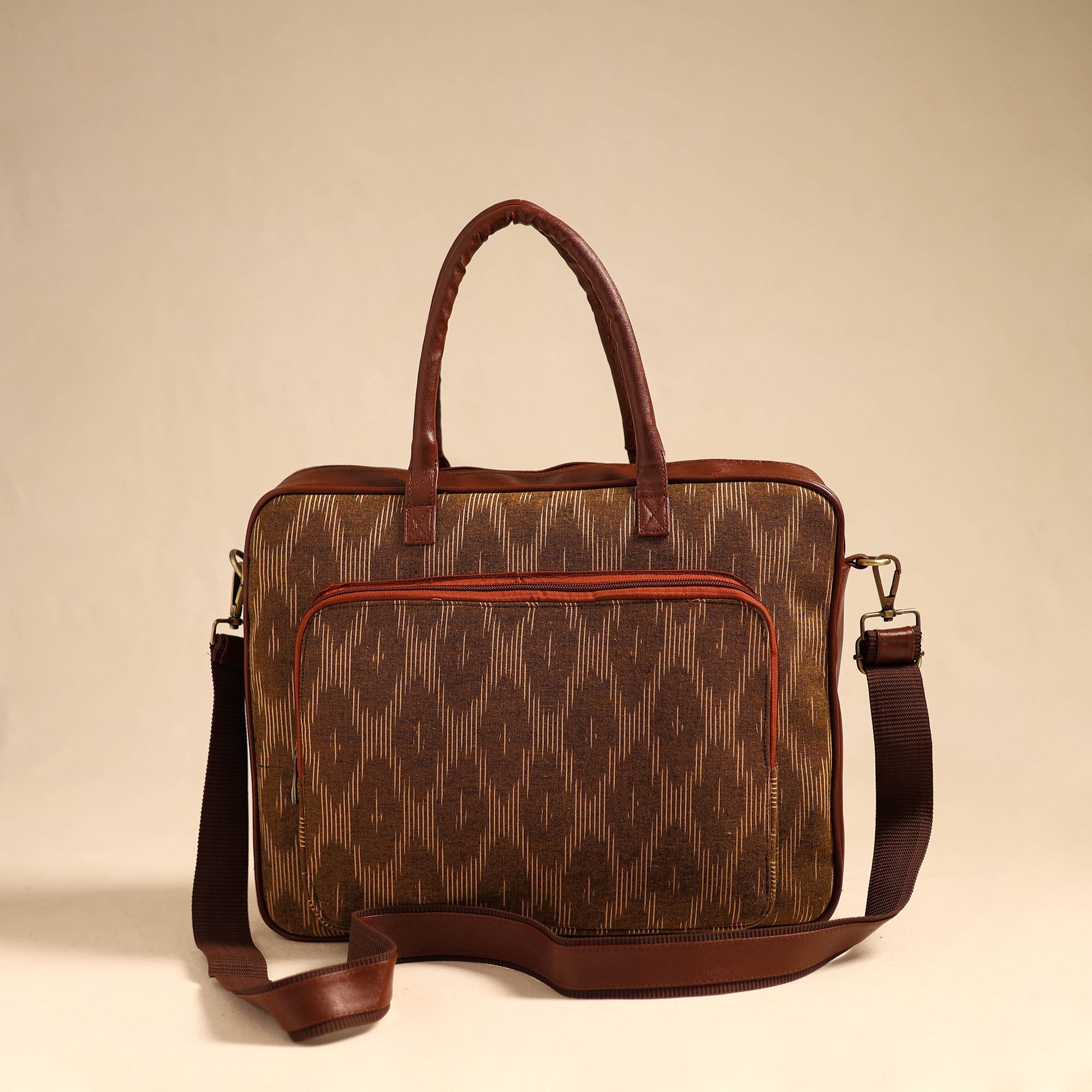 ITOKRI CRAFTS INITIATIVE Brown - Handmade Pochampally Ikat Laptop Bag 17
