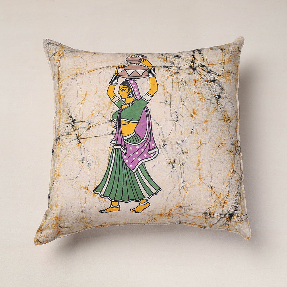 KACHCHH JI CHHAAP Beige - Hand Batik Printed Pure Cotton Cushion Cover (18 x 18 in)