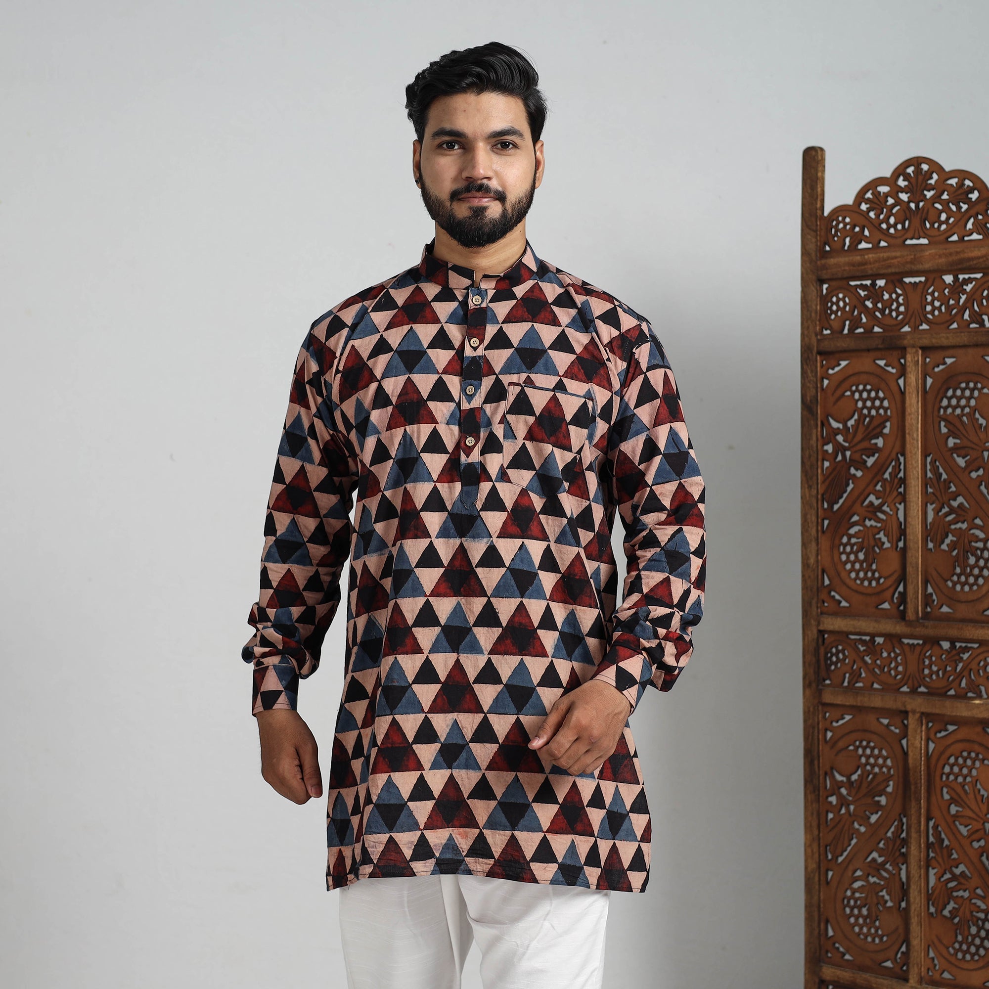 ITOKRI CASUALS Ajrakh Block Printed Cotton Men Short Kurta 07 - view 3