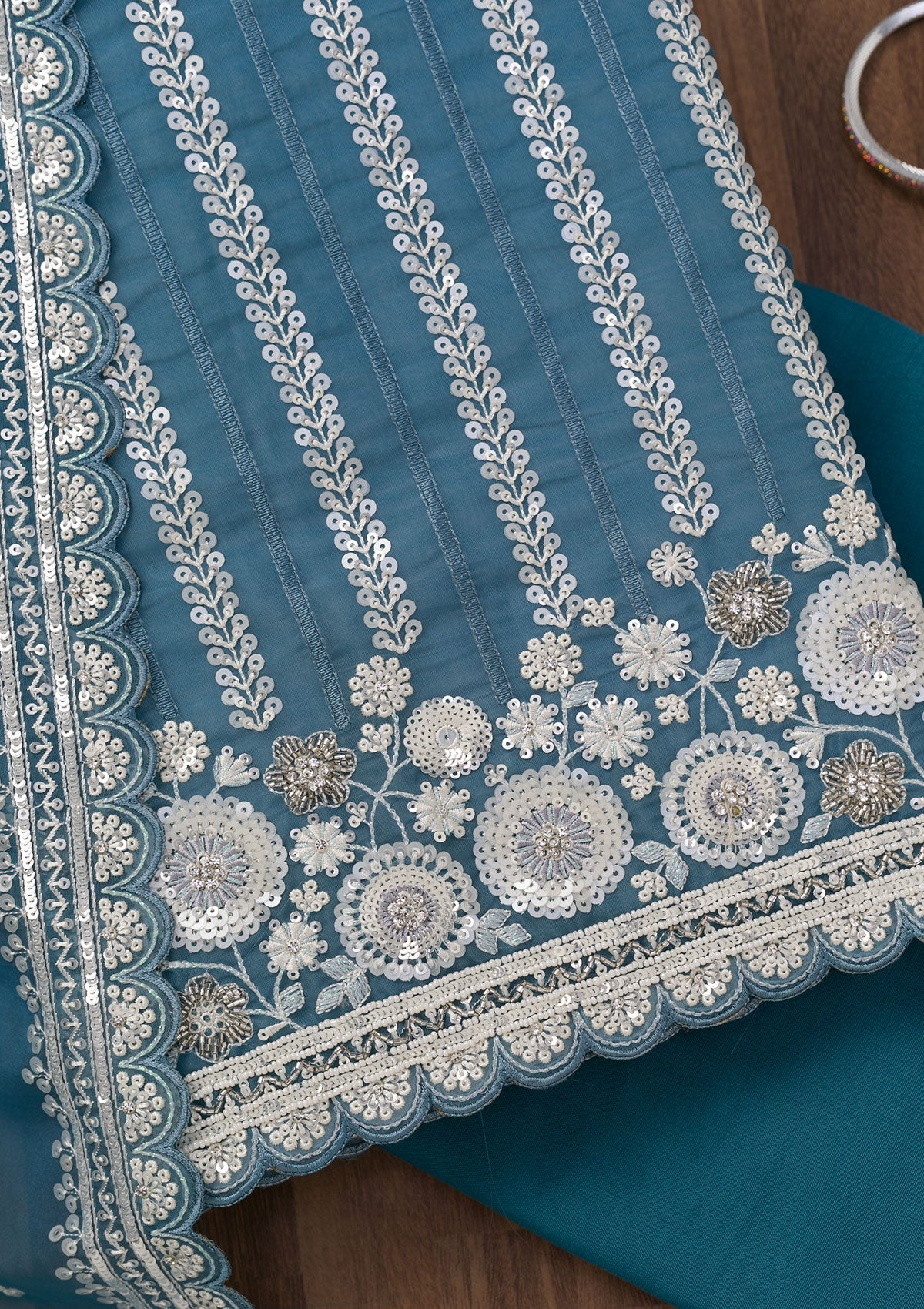 Koskii Blue Threadwork Tissue Unstitched Salwar Suit - view 2