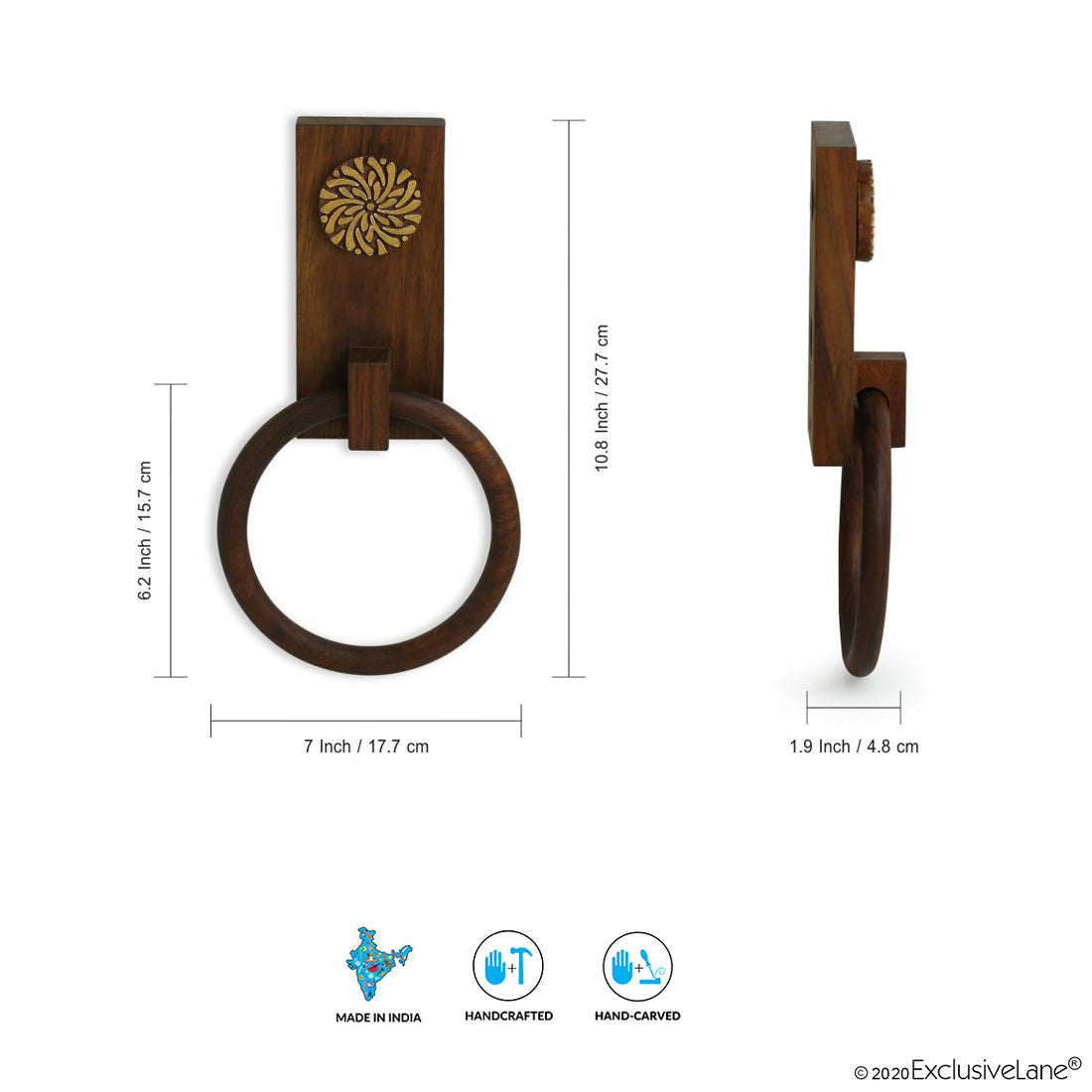 EXCLUSIVELANE 'Floral Block' Hand Carved Sheesham Wood Towel Ring Holder - view 5