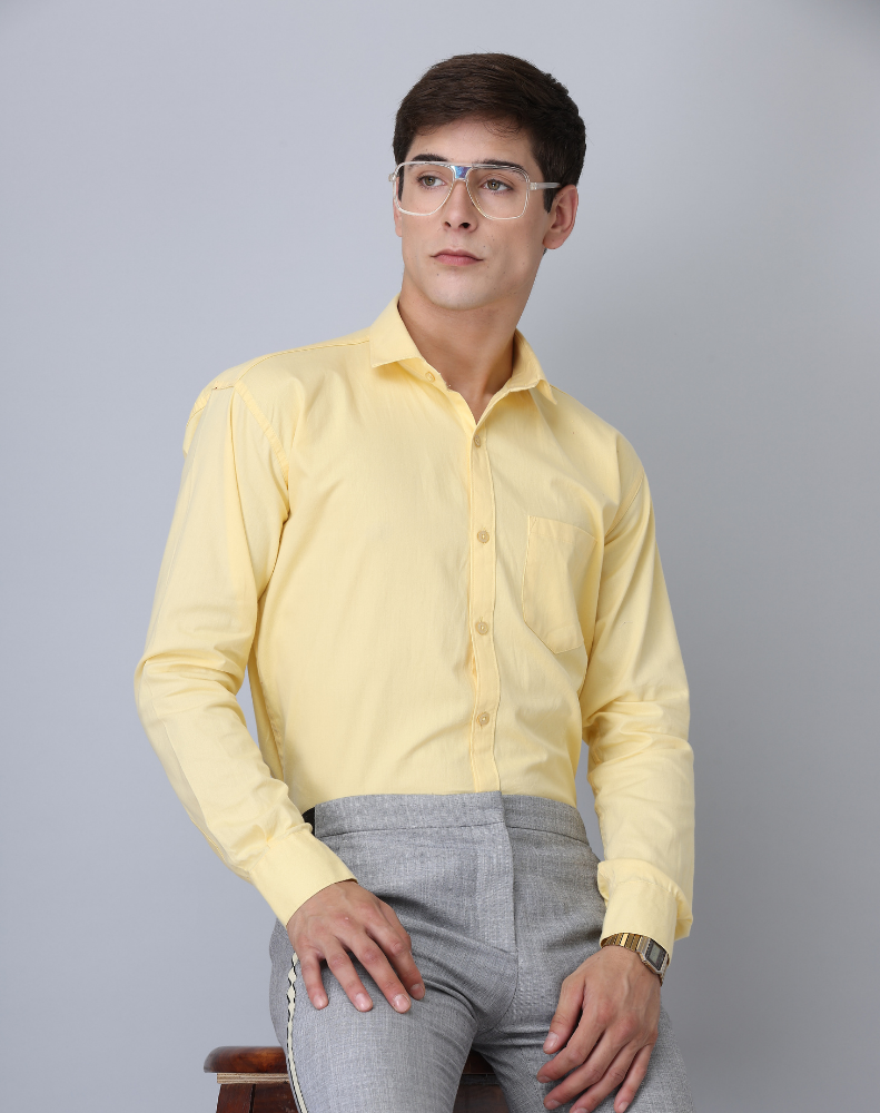 BlackTree Frankshirt Yellow Solid Tailored Fit Cotton Casual Shirt for Man