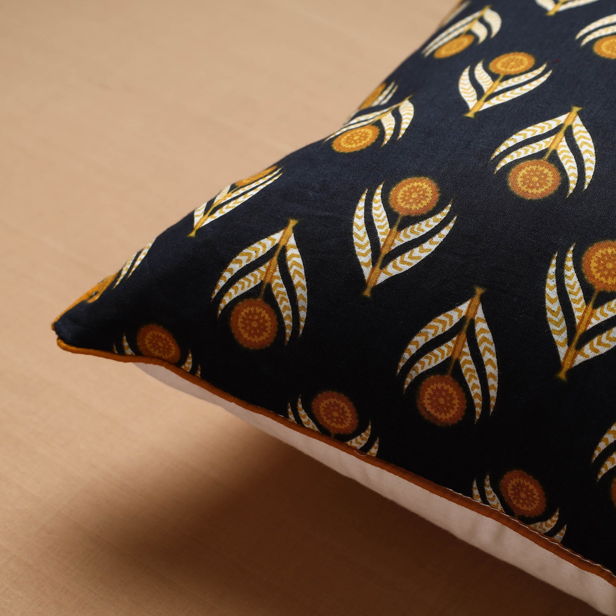 HAVELI CHRONICLES Black - Sanganeri Block Printed Cotton Cushion Cover (16 x 16 in) 01 - view 2