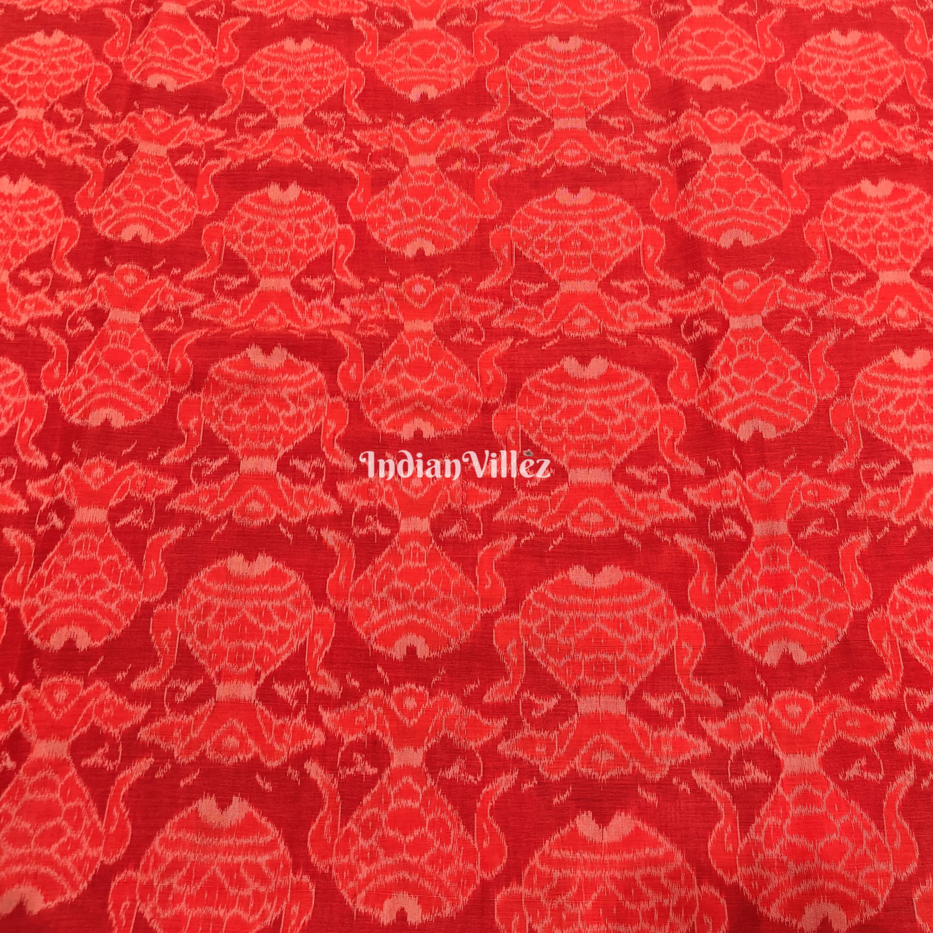 IndianVillèz Orange Kumbha Design Sambalpuri Ikat Cotton Fabric - view 2