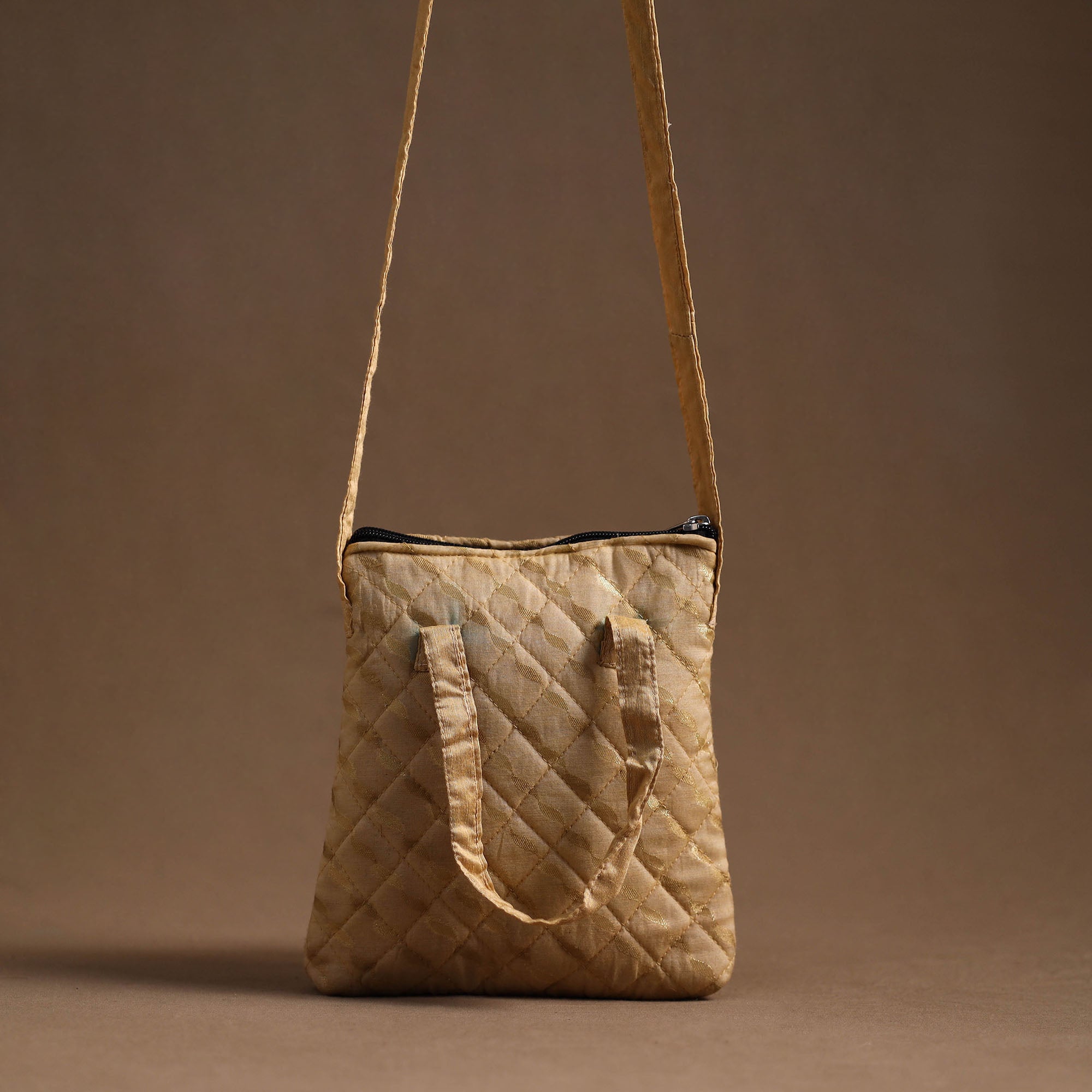 NOORI BAZAR Beige - Handcrafted Quilted Silk Sling Bag 11