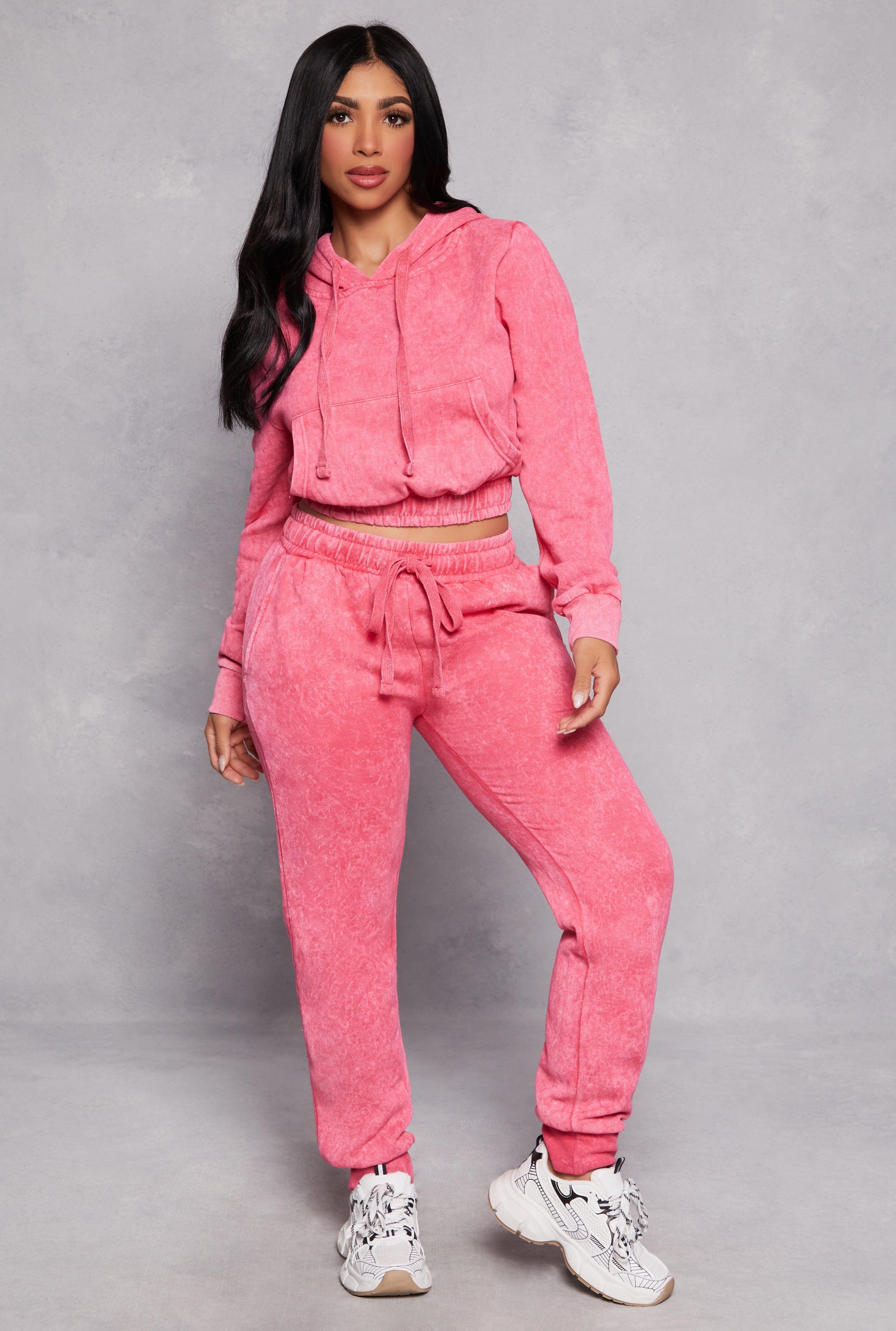 Rainbow Shops Acid Wash Cropped Pullover Hoodie - view 2