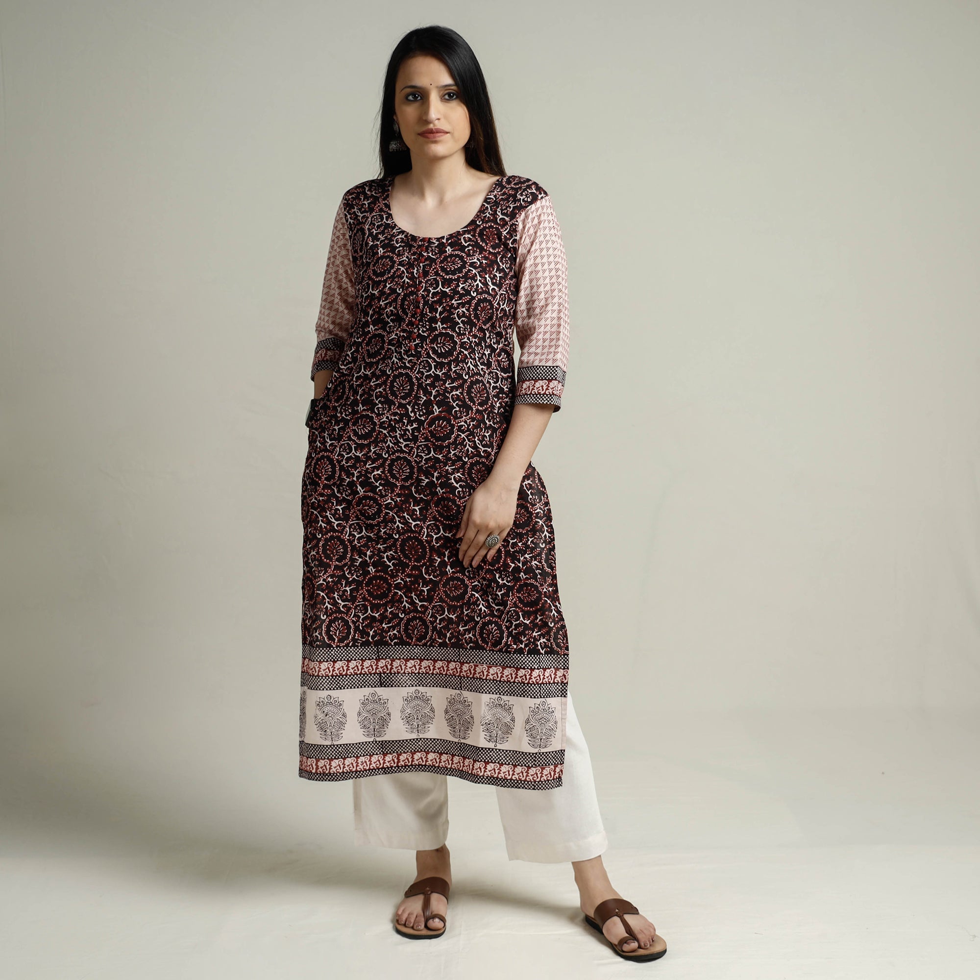ITOKRI CASUALS Black - Block Print Cotton Straight Bagh Kurta - view 2