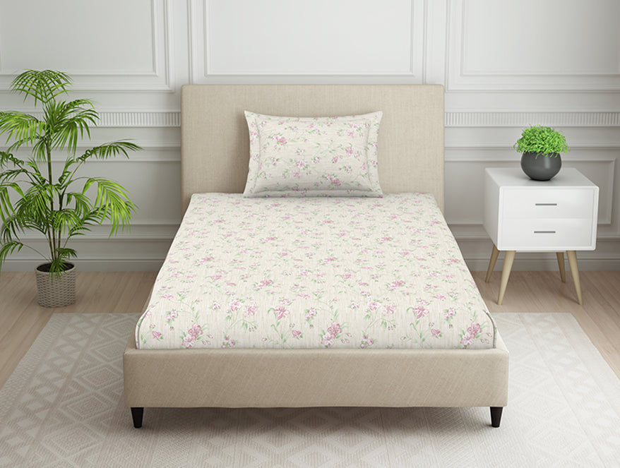 Spaces India Gloral Pink Polycotton Bedsheets Single Harmony - By Welspun