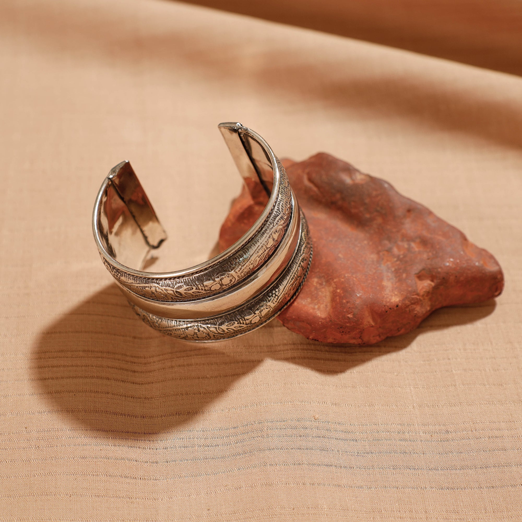WHITE RIVER STORIES Antique Finish Oxidised German Silver Bangle / Cuff Bracelet (Adjustable) - view 2
