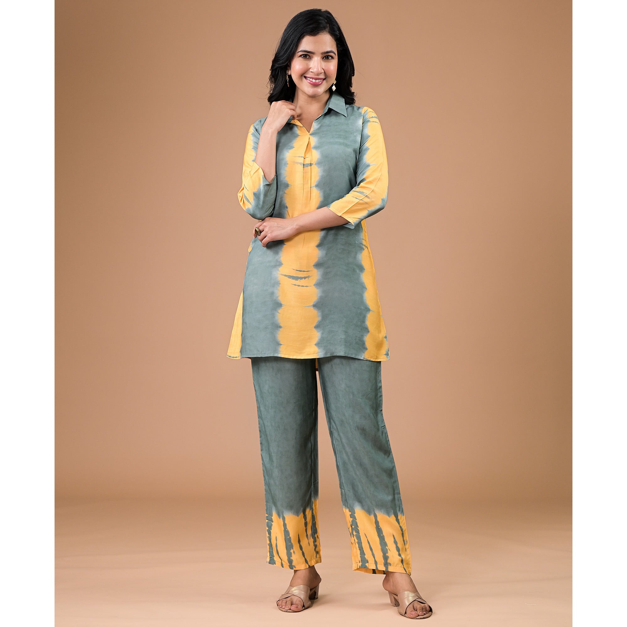 Peachmode Bottle Green Tie Dye Printed Muslin Co-Ord Set - view 6