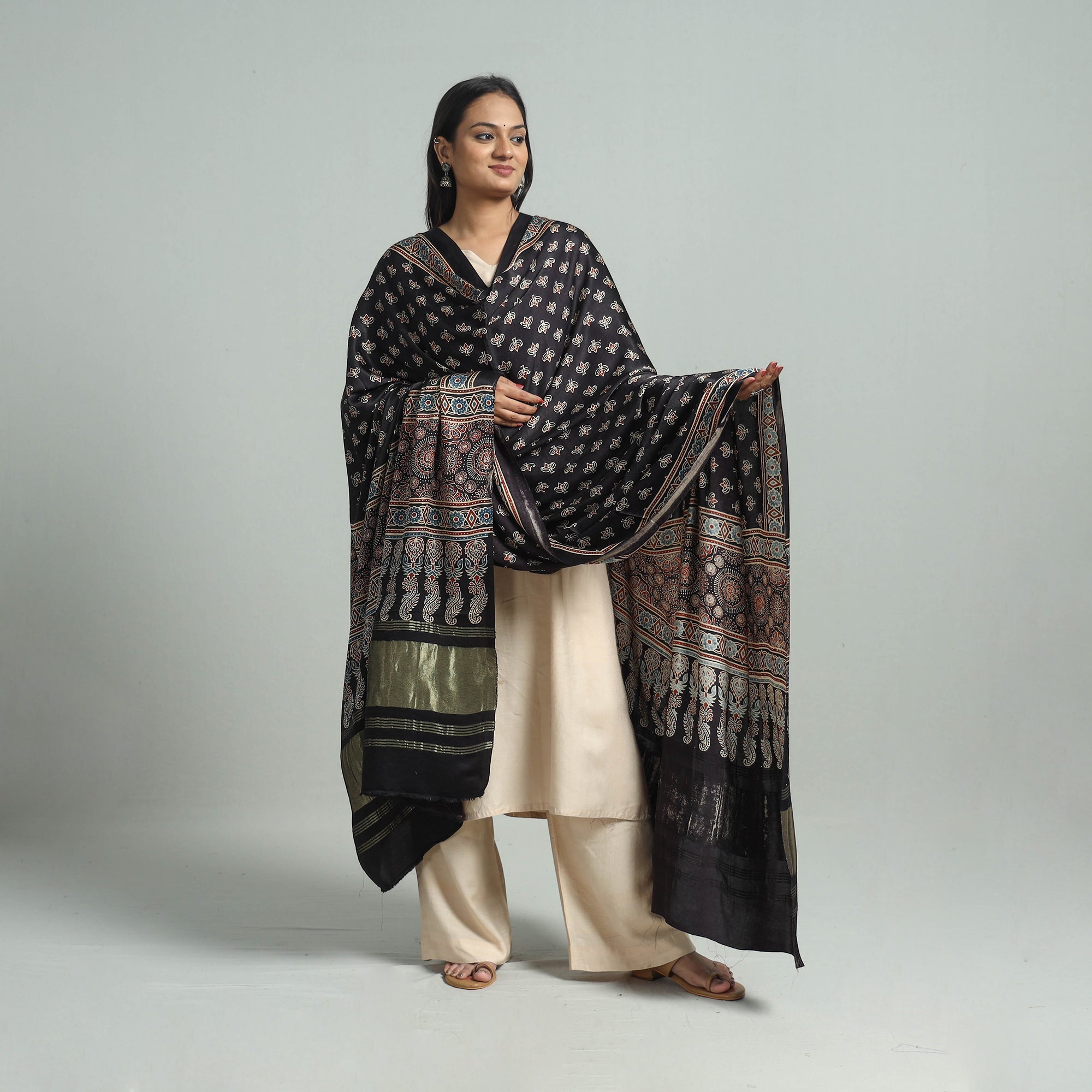 KACHCHH JI CHHAAP Black - Modal Silk Block Print Ajrakh Dupatta 96 - view 2