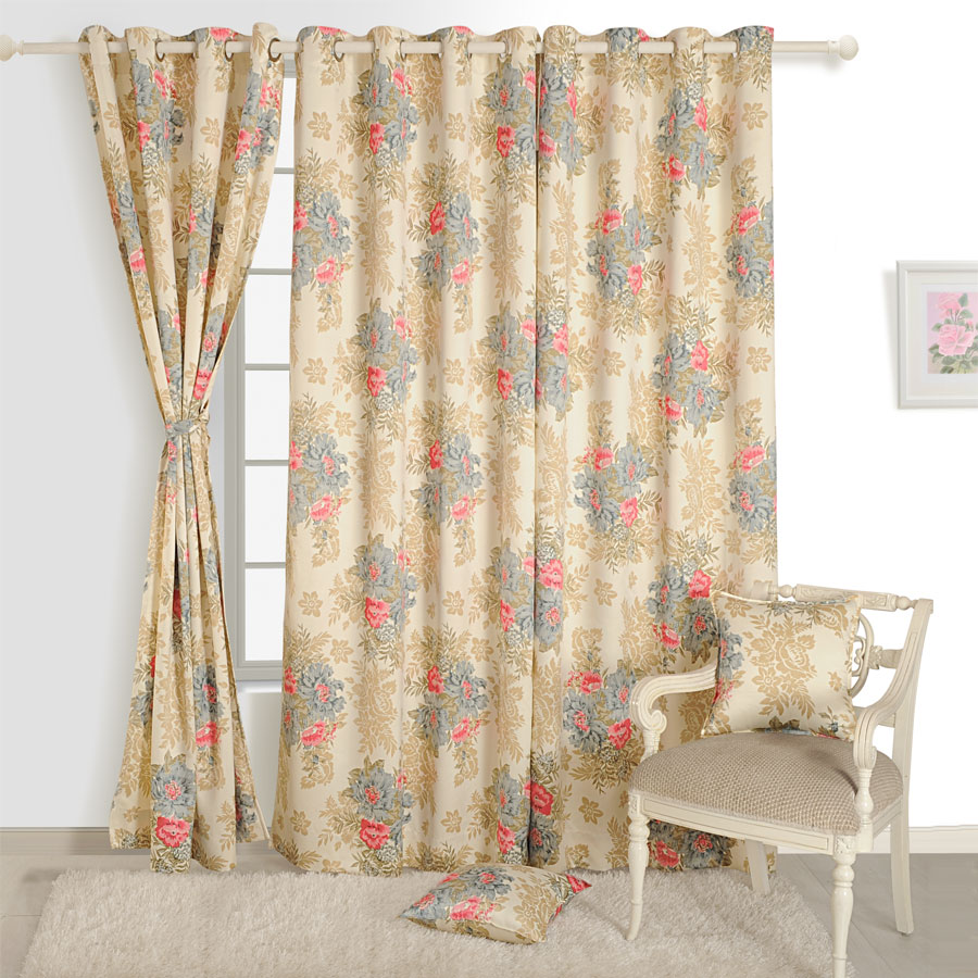 Swayam India Peach Floral Sigma Curtains- 1986 - view 6