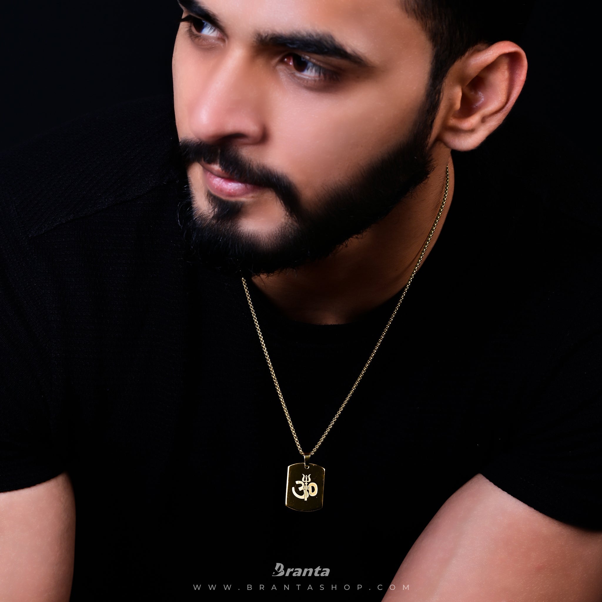 Branta Om Trishul Power Gold Plated Pendant Chain Necklace (23 Inch) - view 4