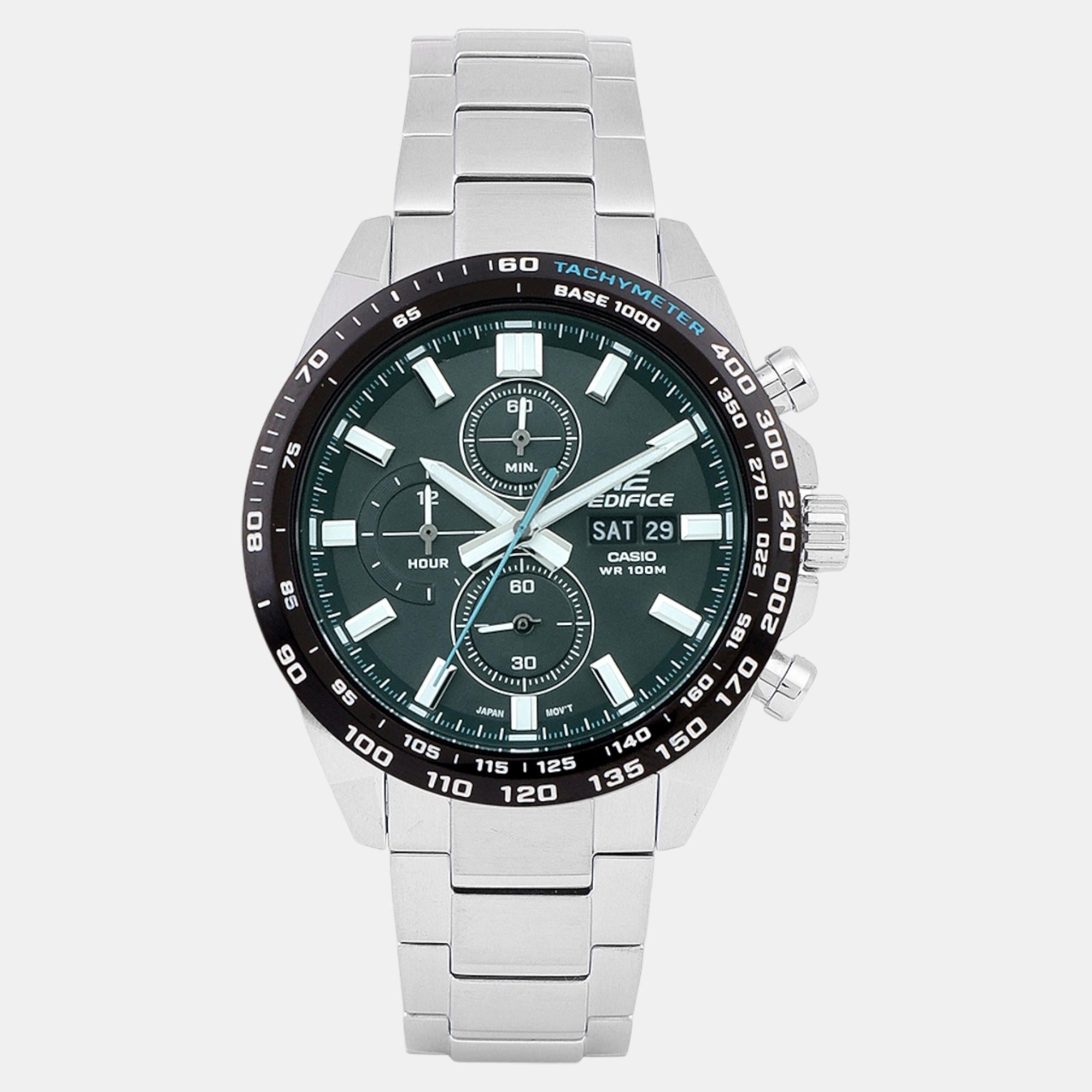 Casio Edifice Men Quartz Green Dial Chronograph Stainless Steel Watch ED595