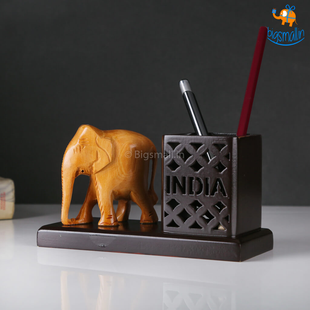 Indian Craft Wooden Elephant Pen Stand - view 2