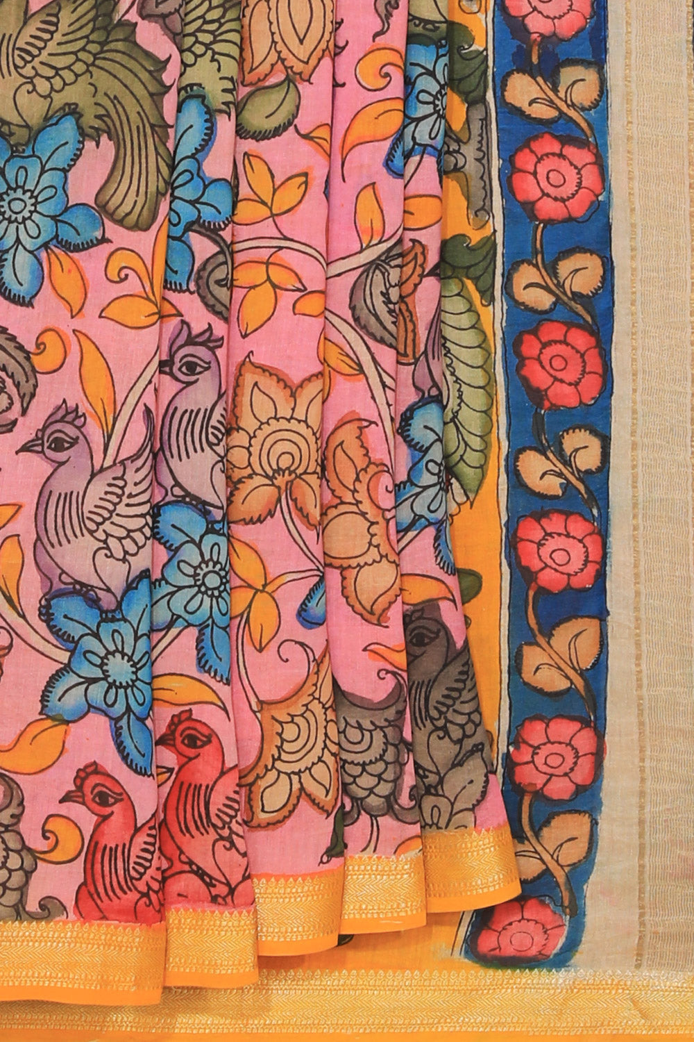 Kalanjali Kalamkari Hand-Painted Pink Saree – Women's