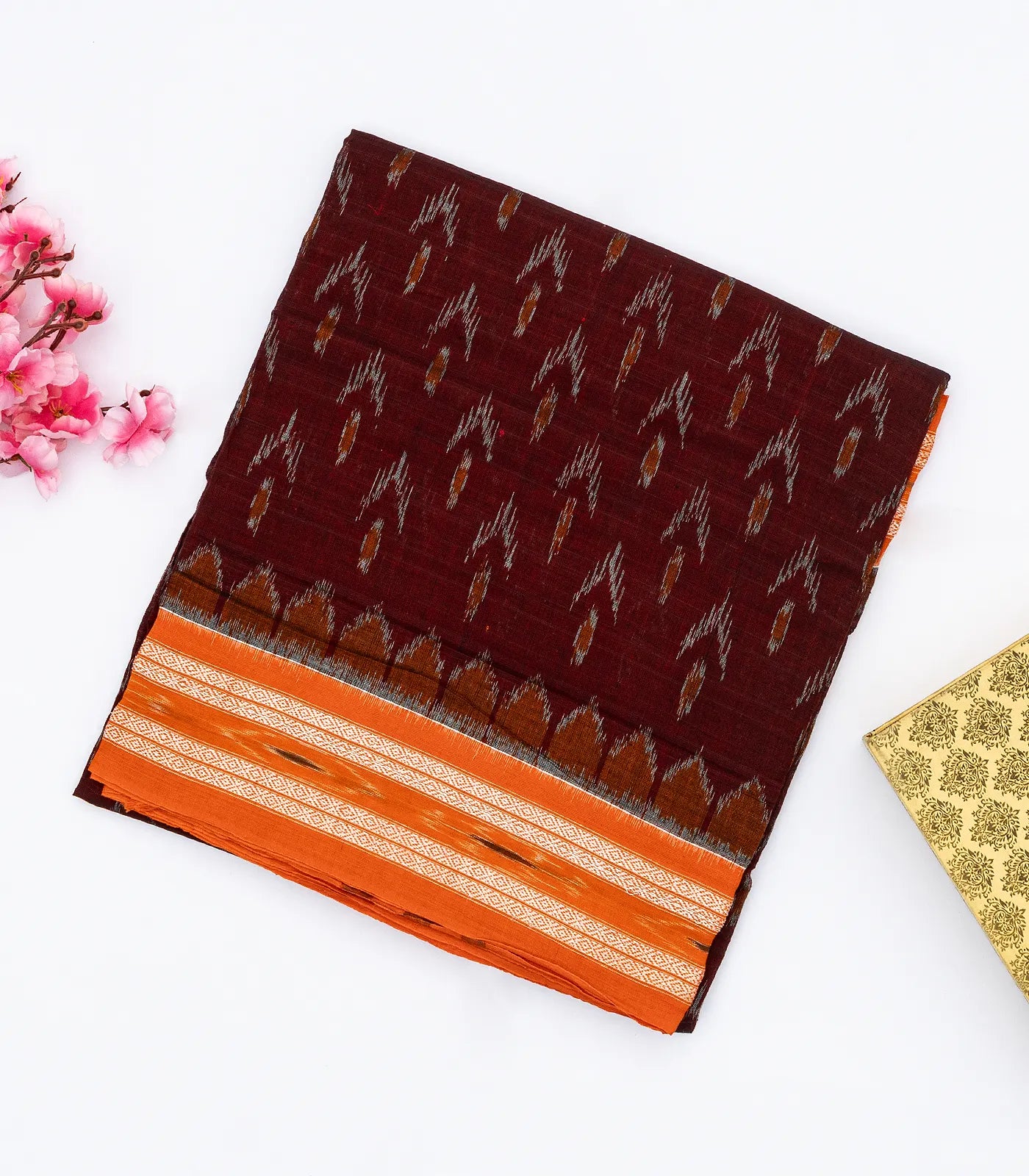 RmKV Maroon Orissa Cotton Saree With Tie & Dye Flower Motifs