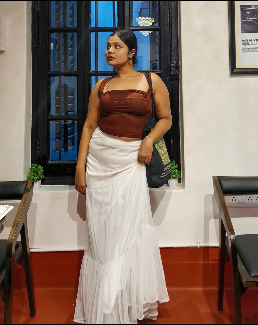 Mermaid Core Tier White Mesh Maxi Skirt