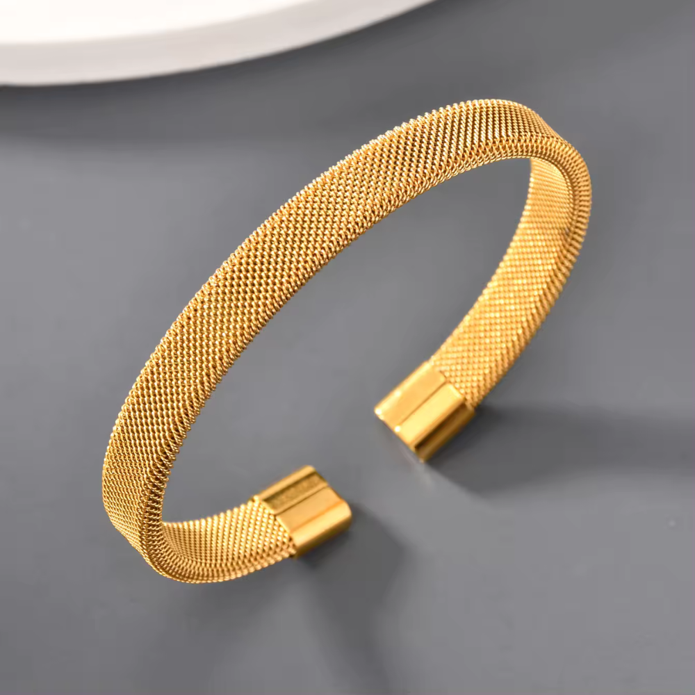 Branta Sleek Gold-Plated Mesh Cuff Bracelet For Men - view 4
