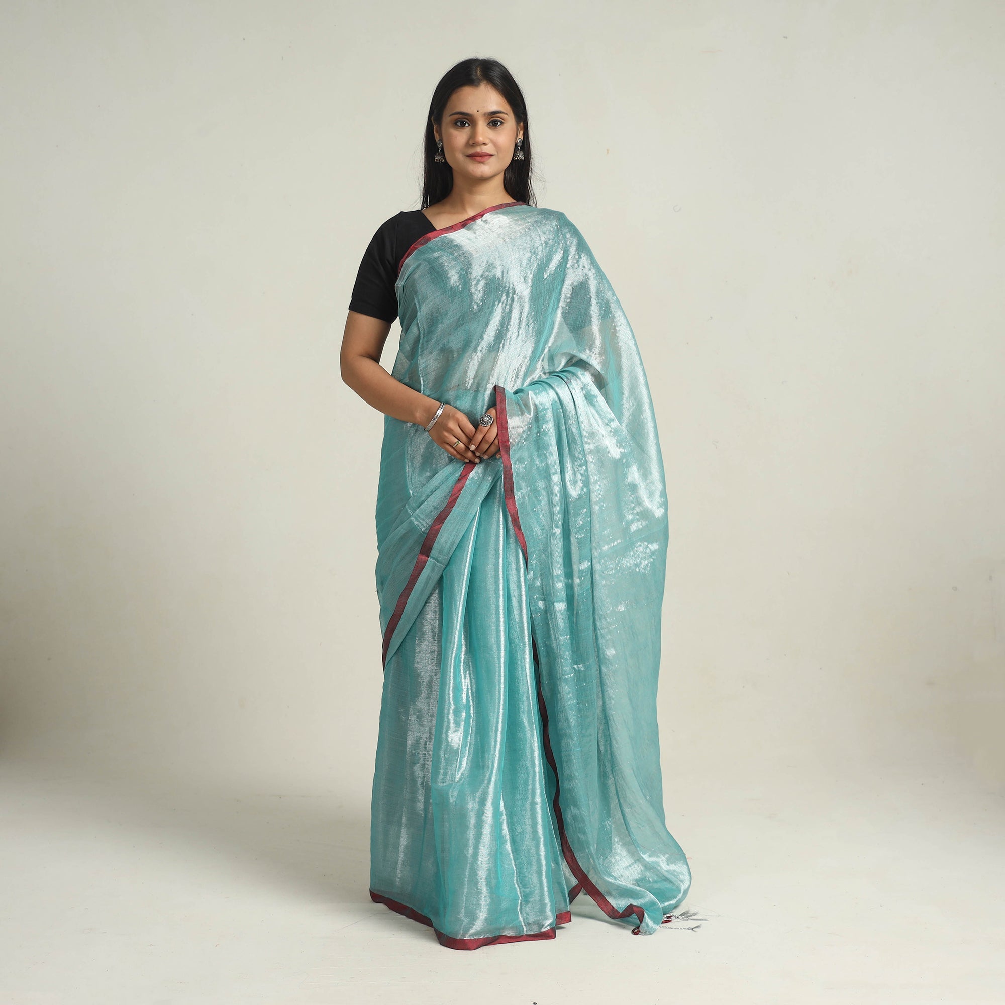 KHUSHBASH - HAPPY LOOM OF EAST Blue - Bengal Fine Tissue Zari Saree 14