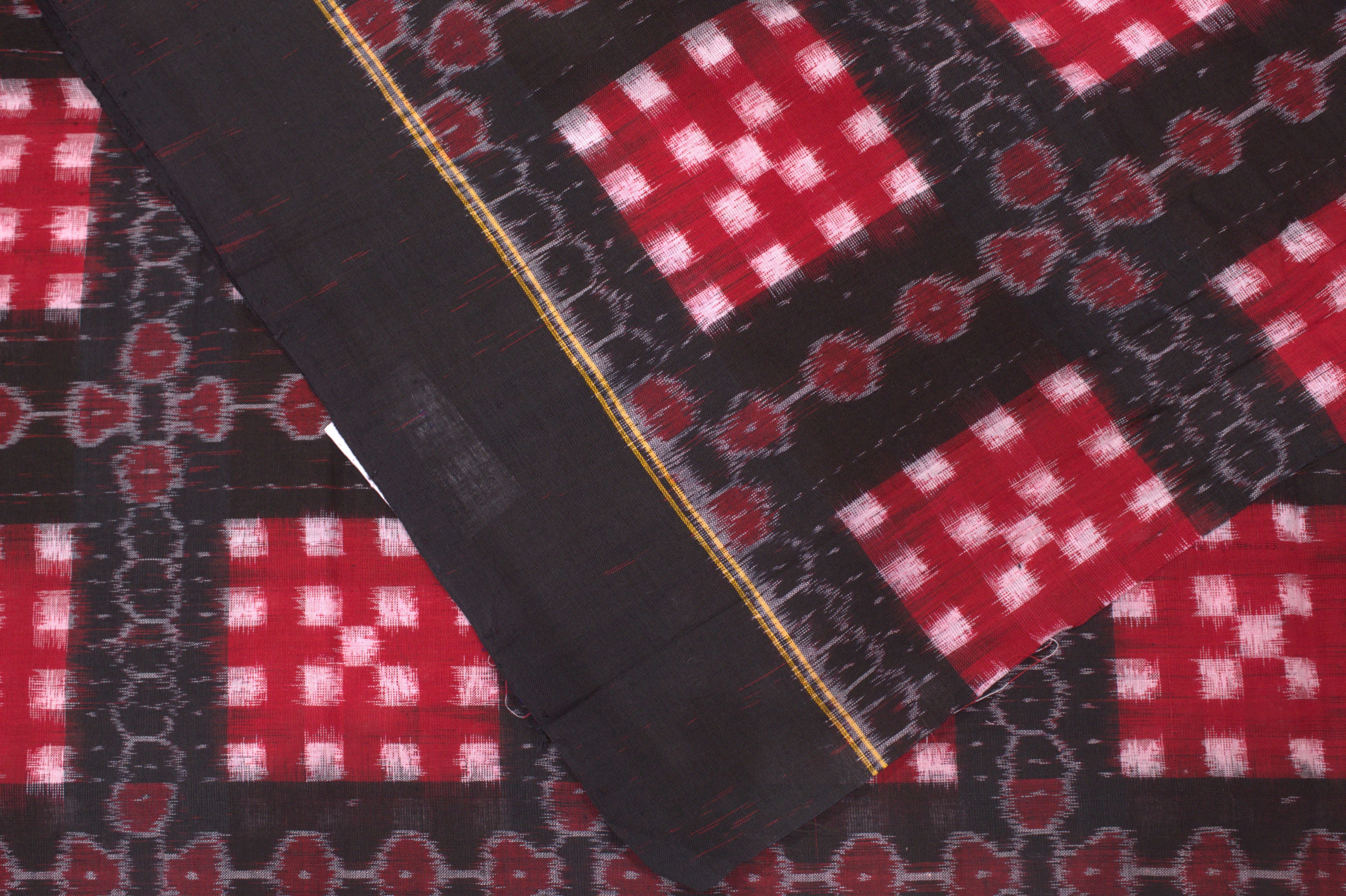 IndianVillèz Black Red Pasapali Theme Sambalpuri Ikat Cotton Fabric - view 2