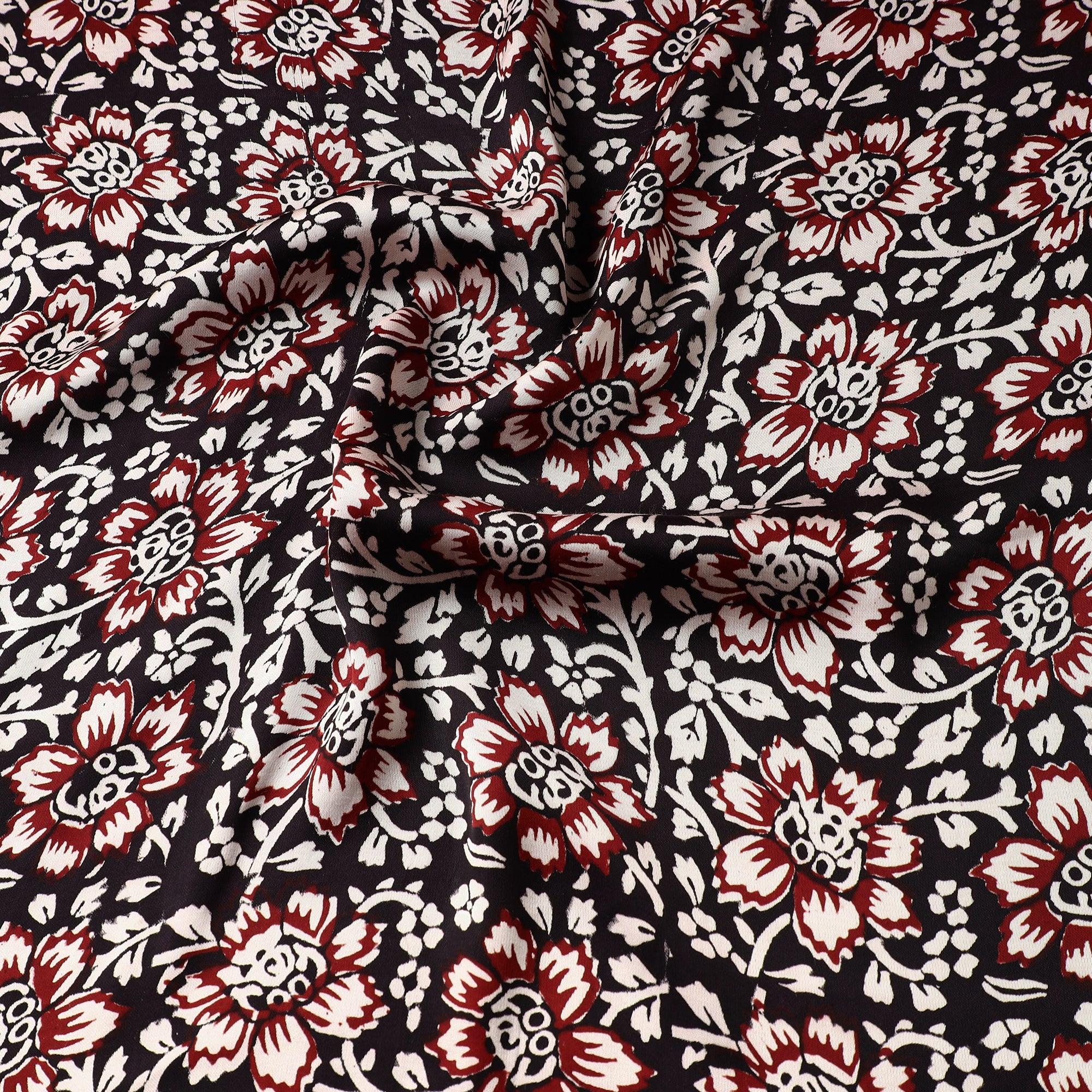 BAGH PRINTS BY MOHAMMED RAFIK KHATRI Black - Bagh Block Printed Modal Silk Fabric - view 3