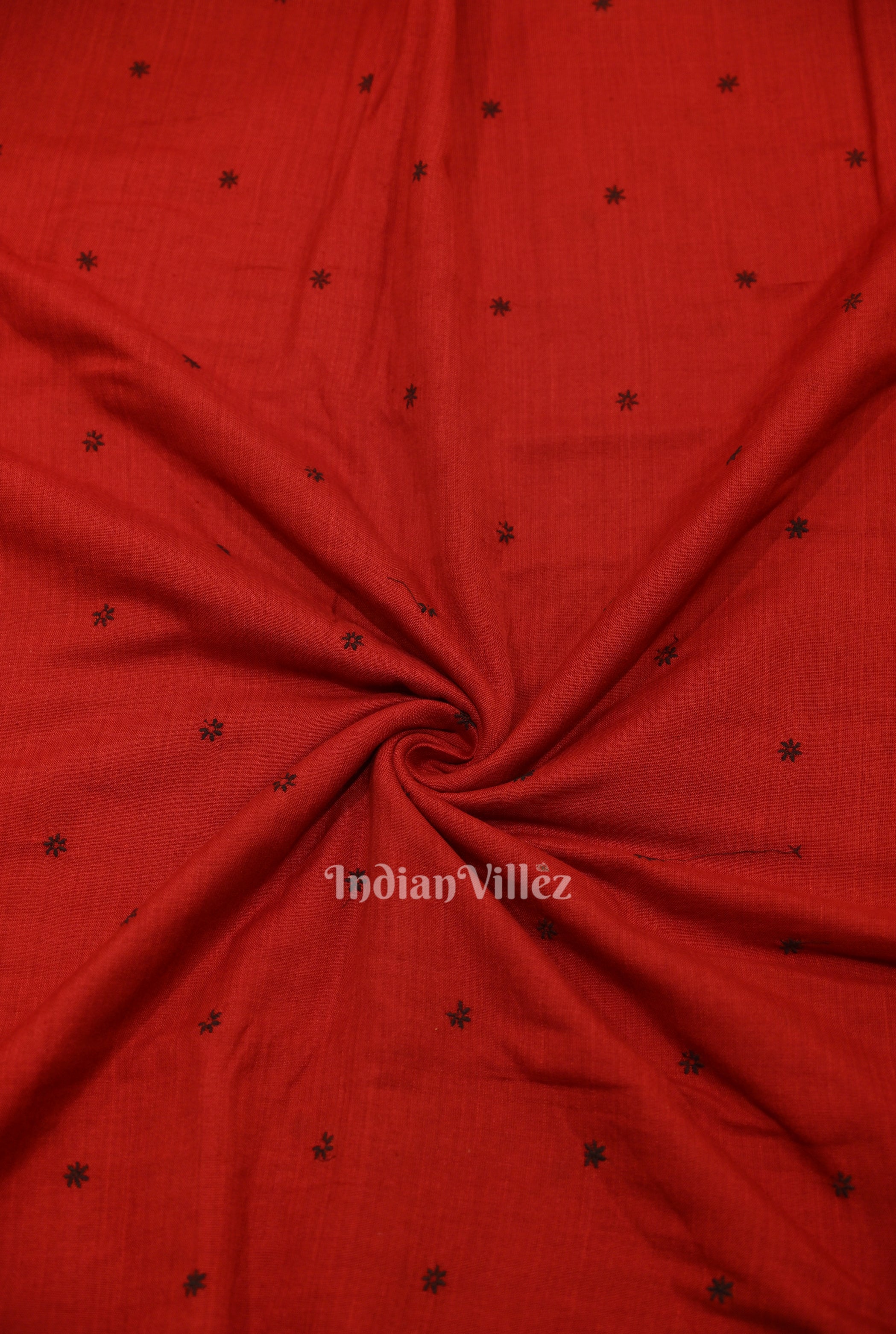 IndianVillèz Red Floral Motif Odisha Ikat Cotton Fabric