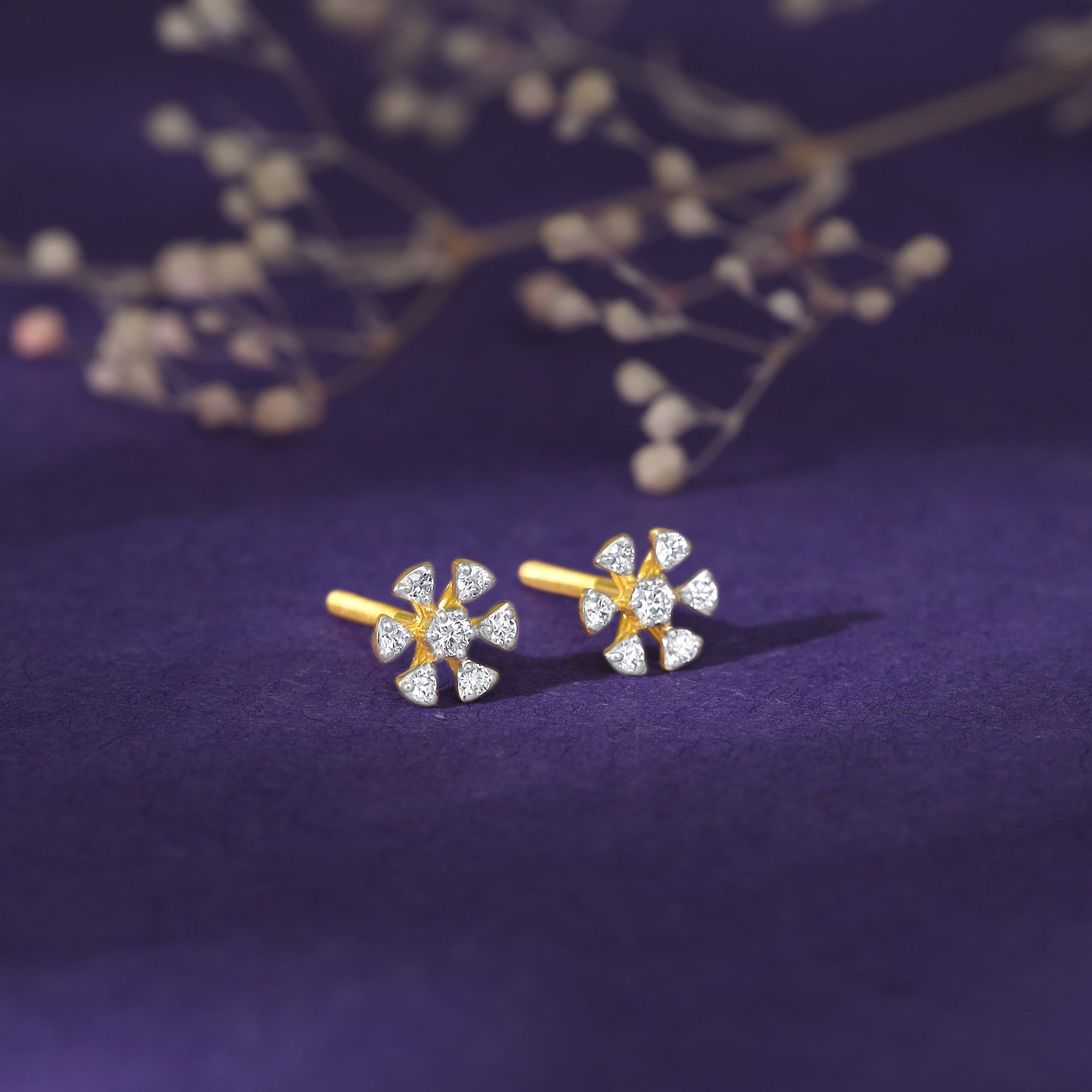 GIVA Jewellery Gold Floret Diamond Studs - view 2