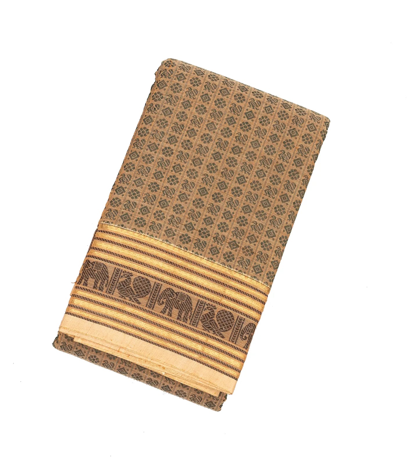 RmKV Taupe Handloom Kanchi Cotton Saree With Annam Chakaram Motifs