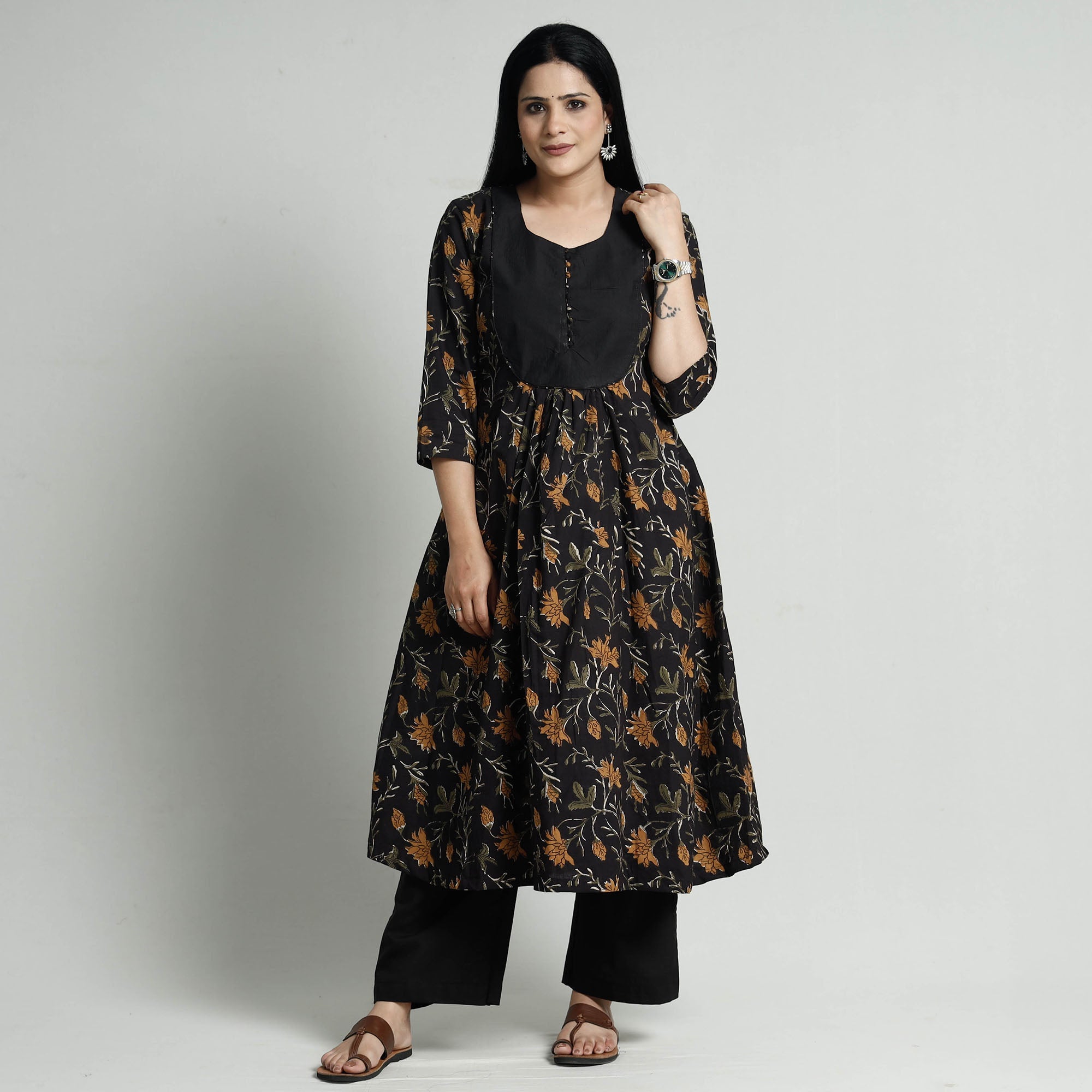 ITOKRI CASUALS Black - Bagru Block Printed Cotton Kurta with Palazzo Set - view 3