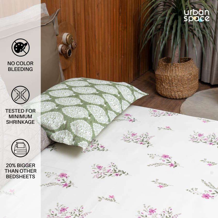 Urban Space -Home Furnishing Store 220 TC 100% Cotton printed double bedsheet - Valley Pink - view 4