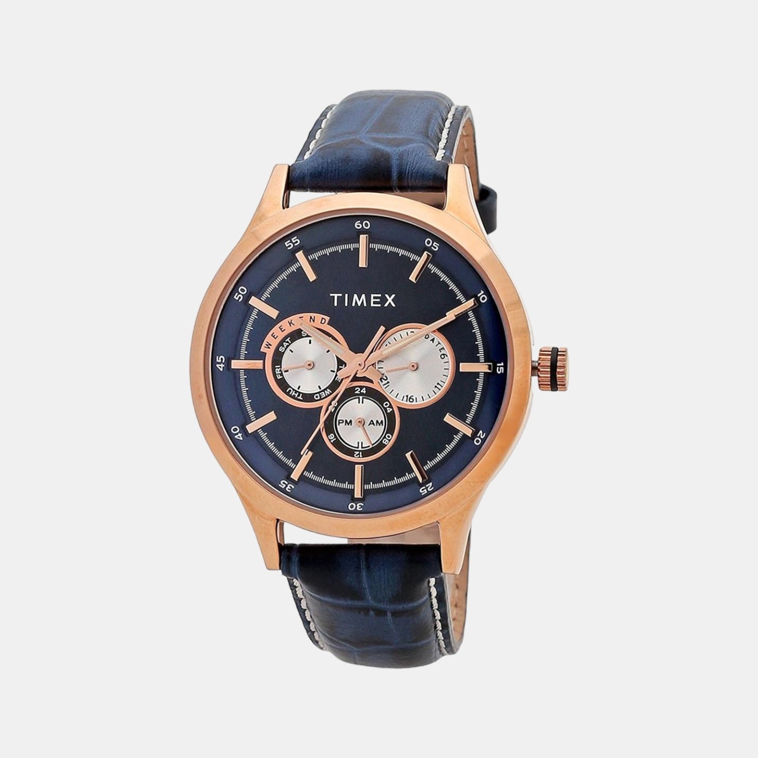 Timex Fashion Men Quartz Blue Dial Chronograph Leather Watch TW000T310
