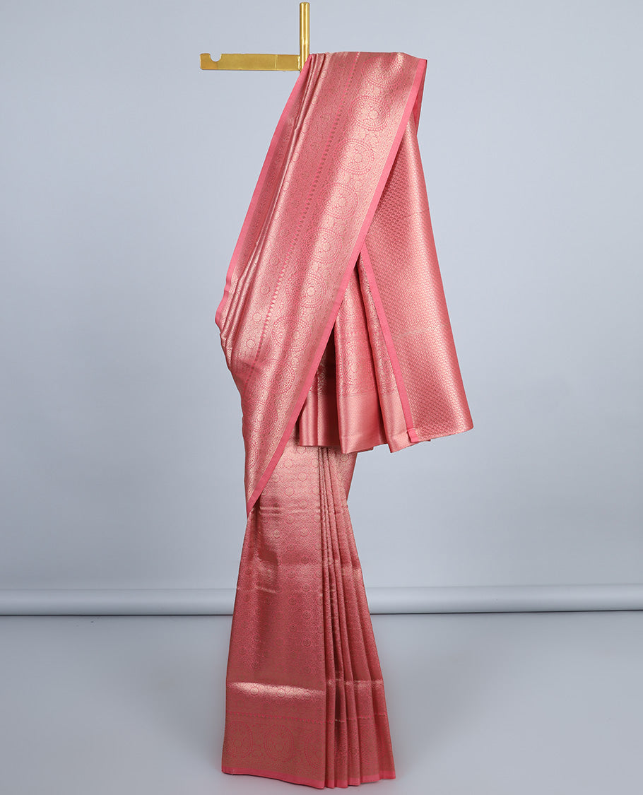 Pothys Peach jacquard fancy softy saree, zari border & pallu of traditional designs
