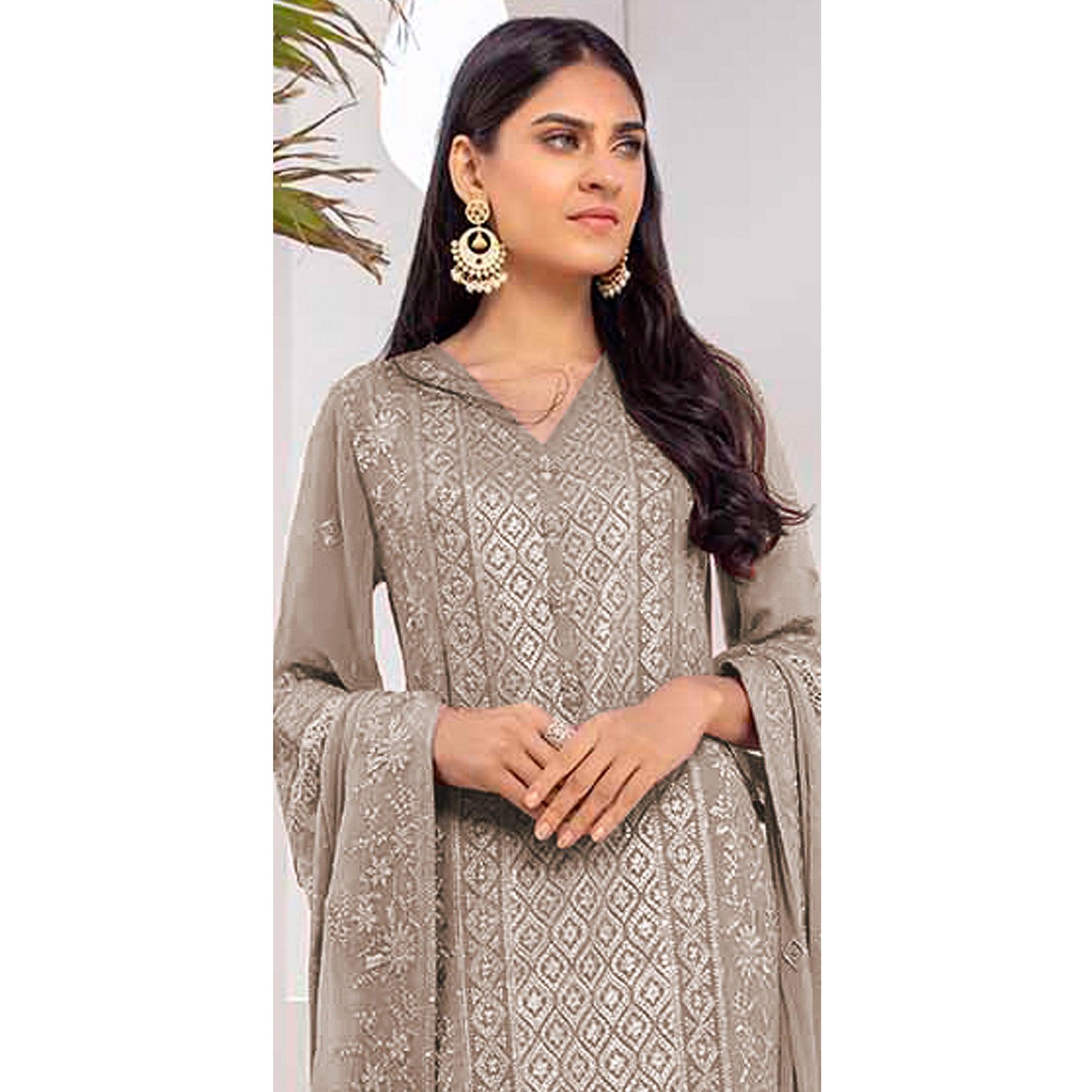 Peachmode Coffee Embroidered Georgette Pakistani Suit - view 4