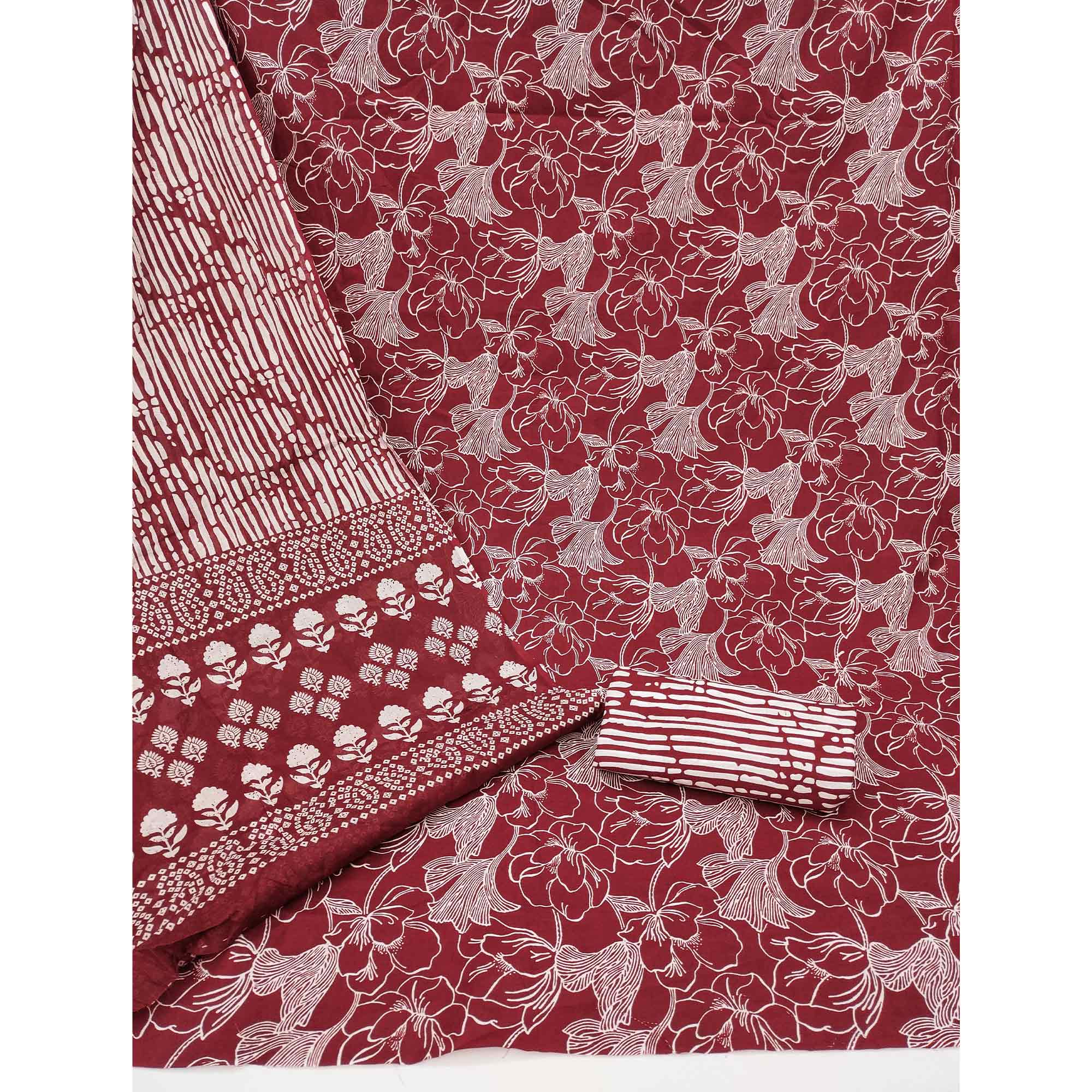 Peachmode Maroon Floral Printed Pure Cotton Dress Material - view 3