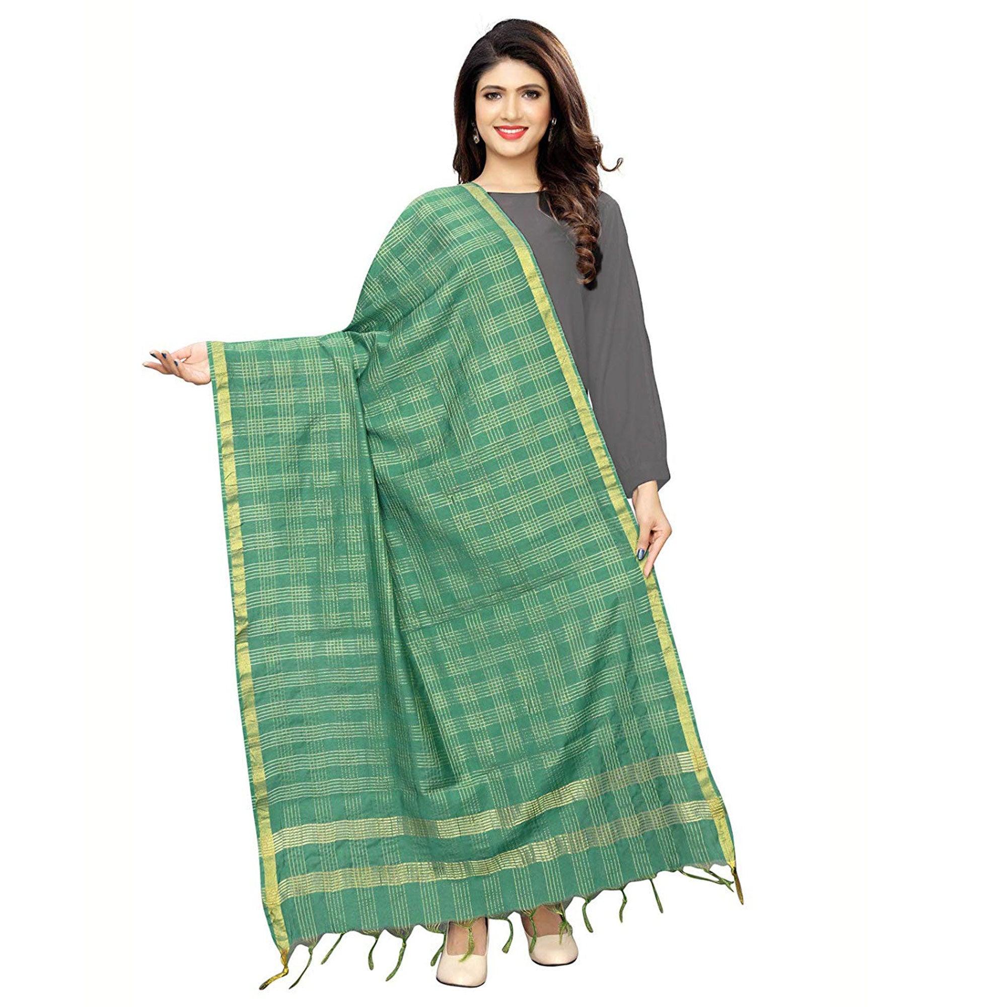 Peachmode Seller Glorious Green Colored Festive Wear Cotton Silk Dupatta