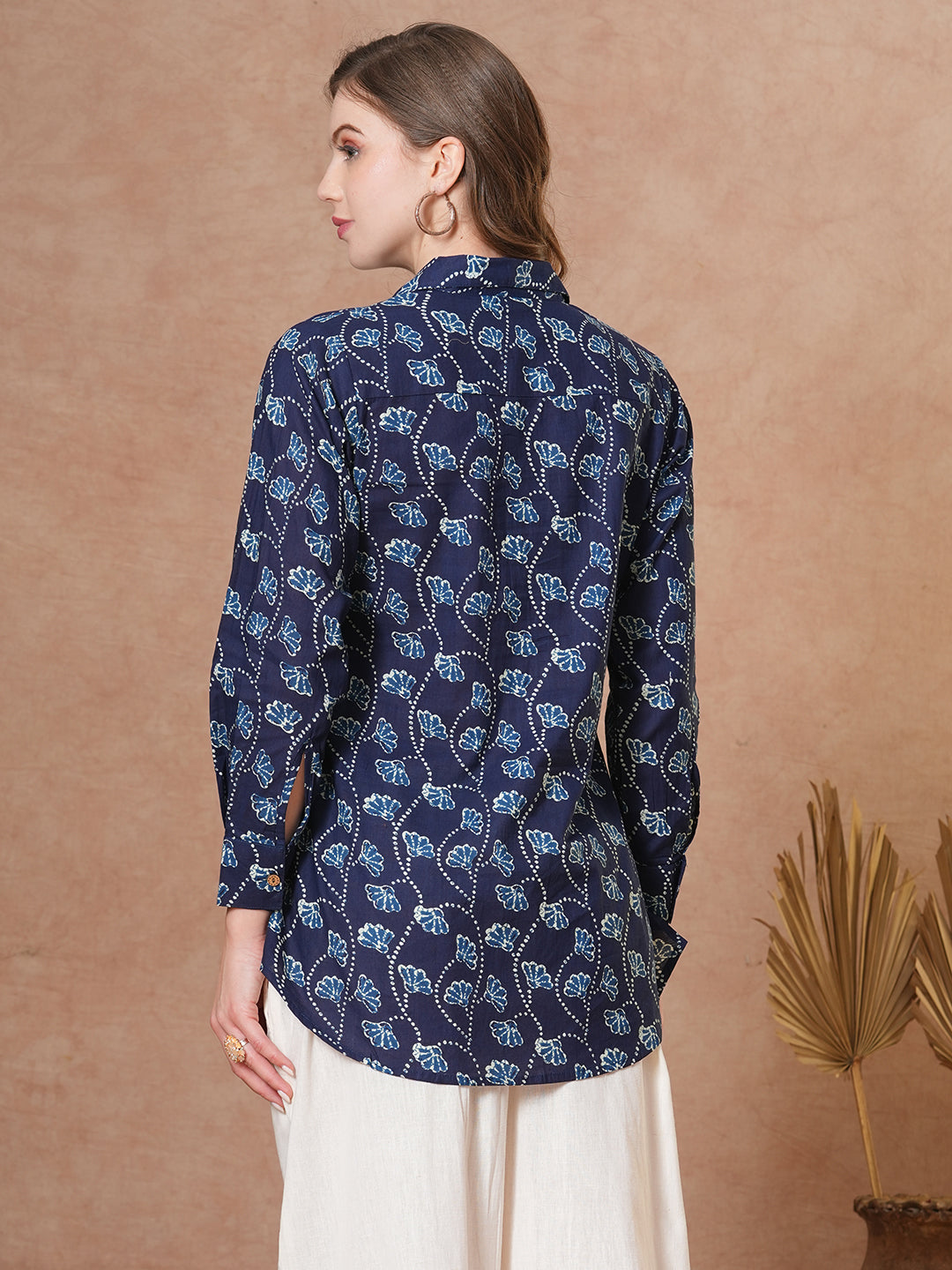 FASHOR Ethnic Floral Printed Straight Fit Shirt with Palazzo - Blue - view 6