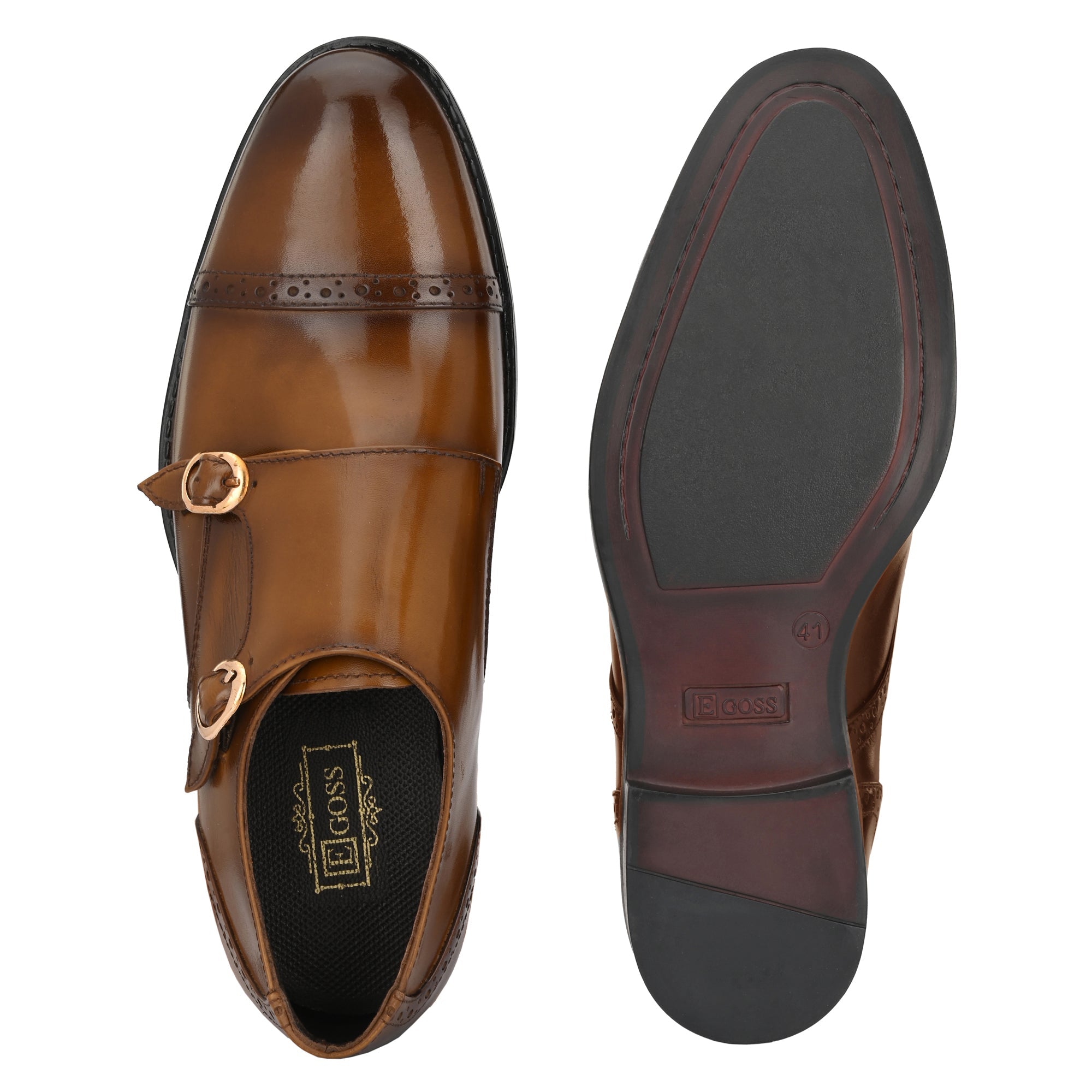 egoss-shoes Formal Leather Buckled Monk Shoes For Men - view 9