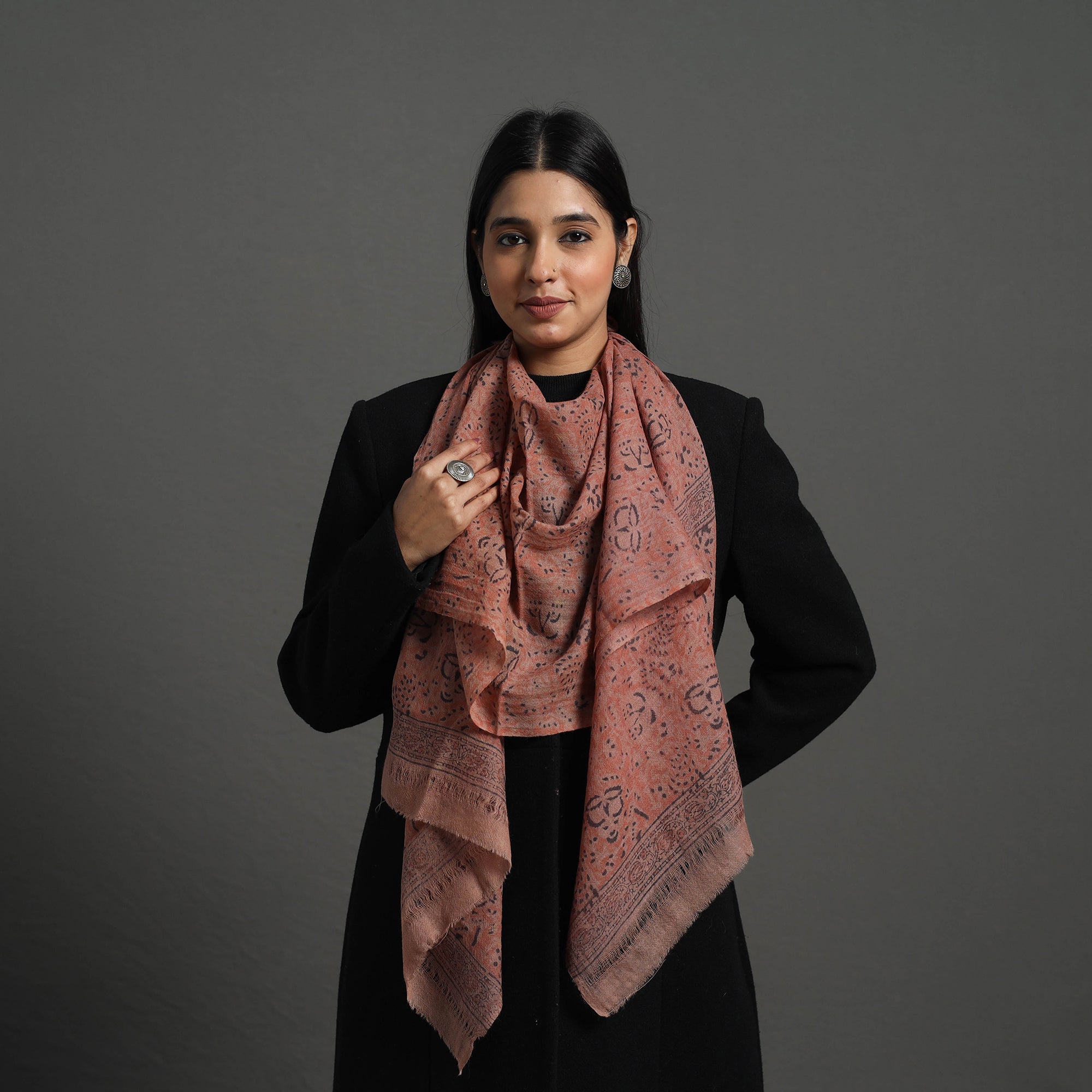 PITCHUKA SRINIVAS KALAMKARI PEDANA Brown - Block Print Pedana Kalamkari Wool Stole 06