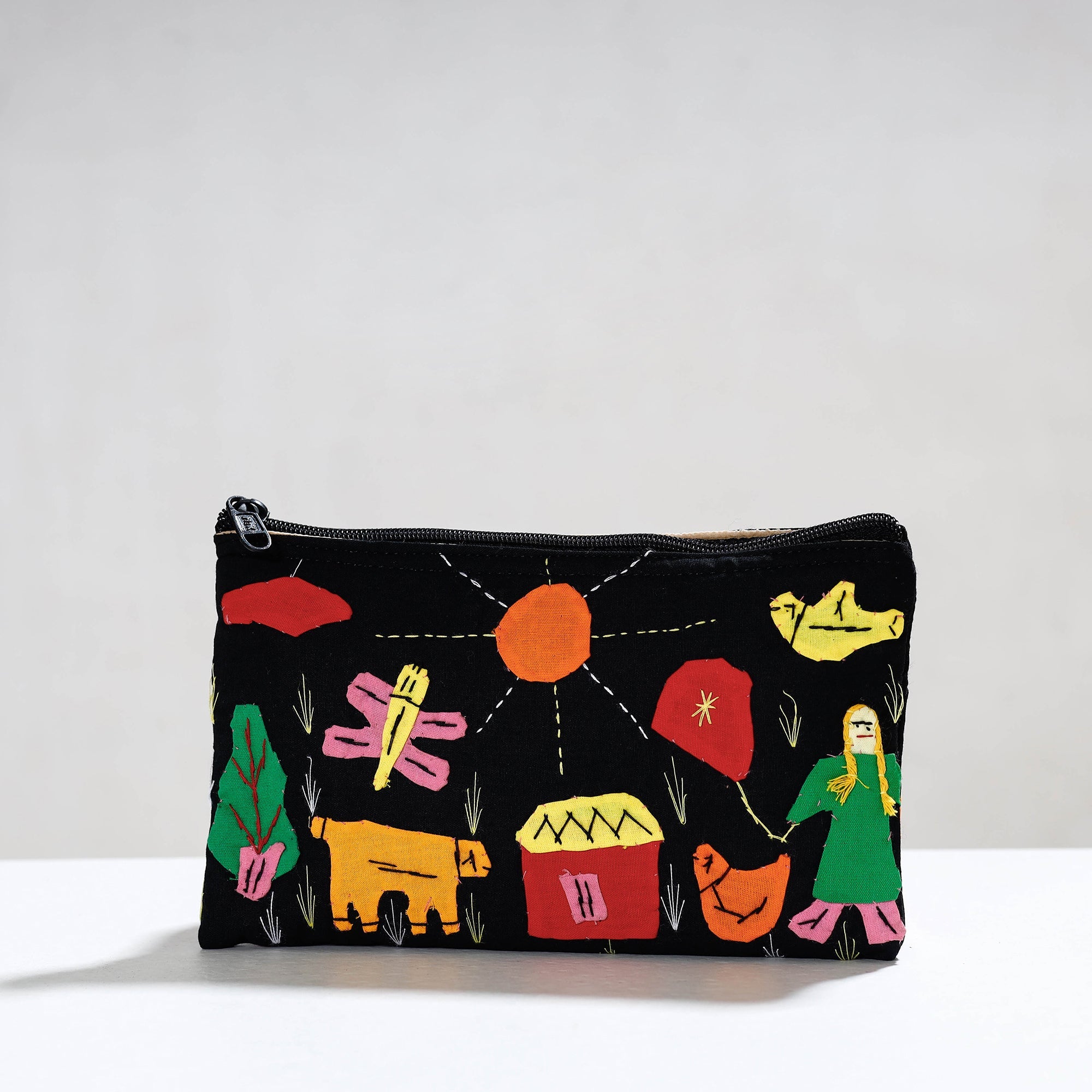 ASHOKA ASSEMBLE - CELEBRATING CRAFTS OF ODISHA Black - Pipli Applique Work Cotton Cosmetic Pouch