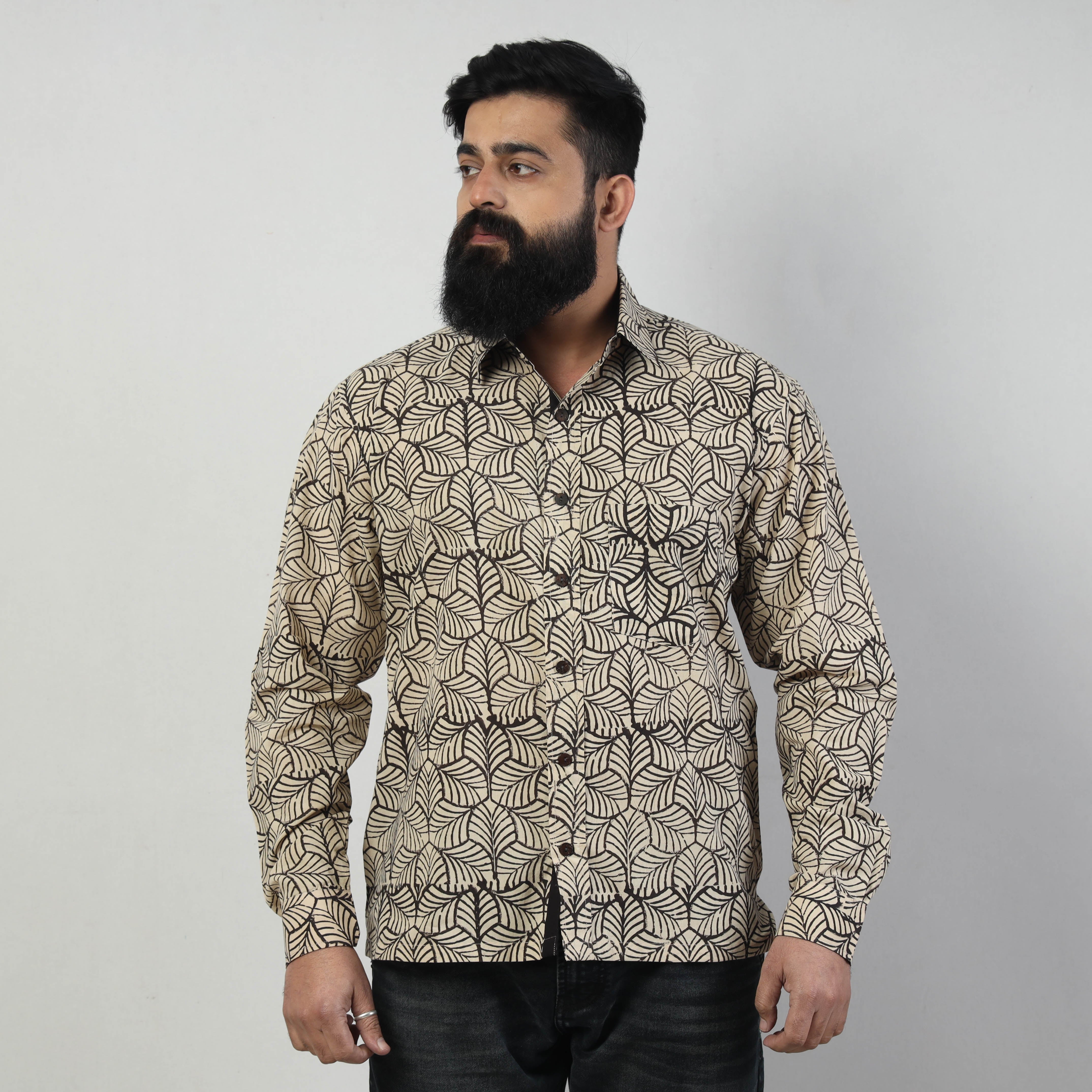 BINDAAS UNLIMITED Beige - Bindaas Block Art Printed Cotton Men Full Sleeve Shirt