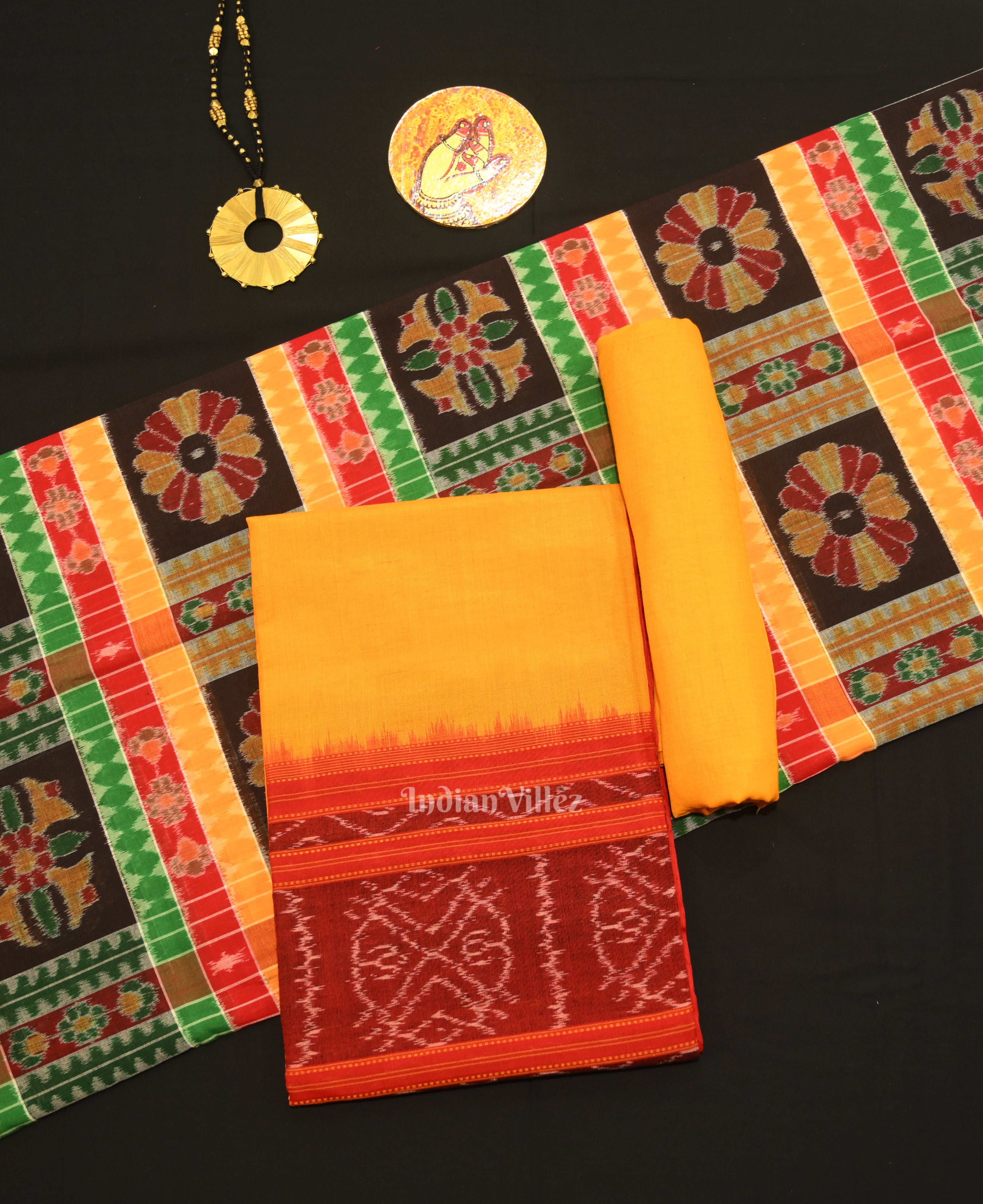 IndianVillèz Multi Color Utkalaxmi Odisha Ikat Sambalpuri Dress Set & Dupatta