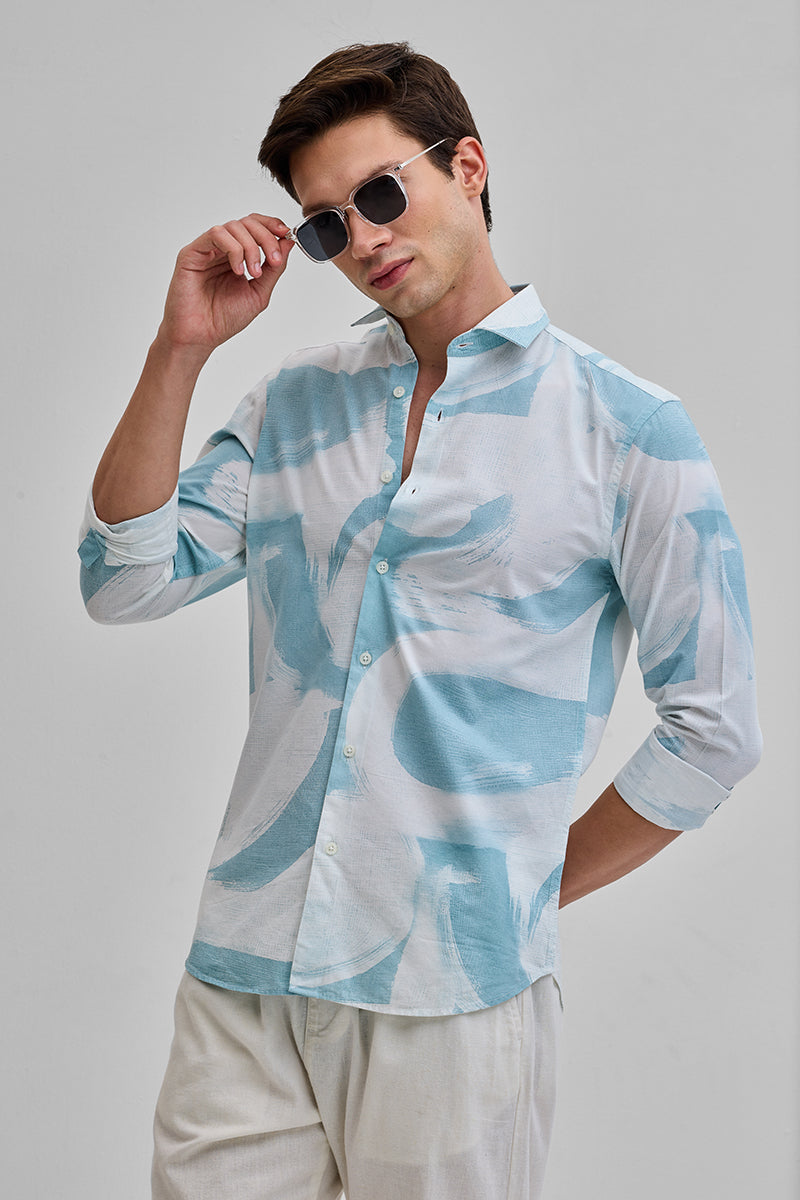 SNITCH Light Blue Abstract Slim Fit Shirt